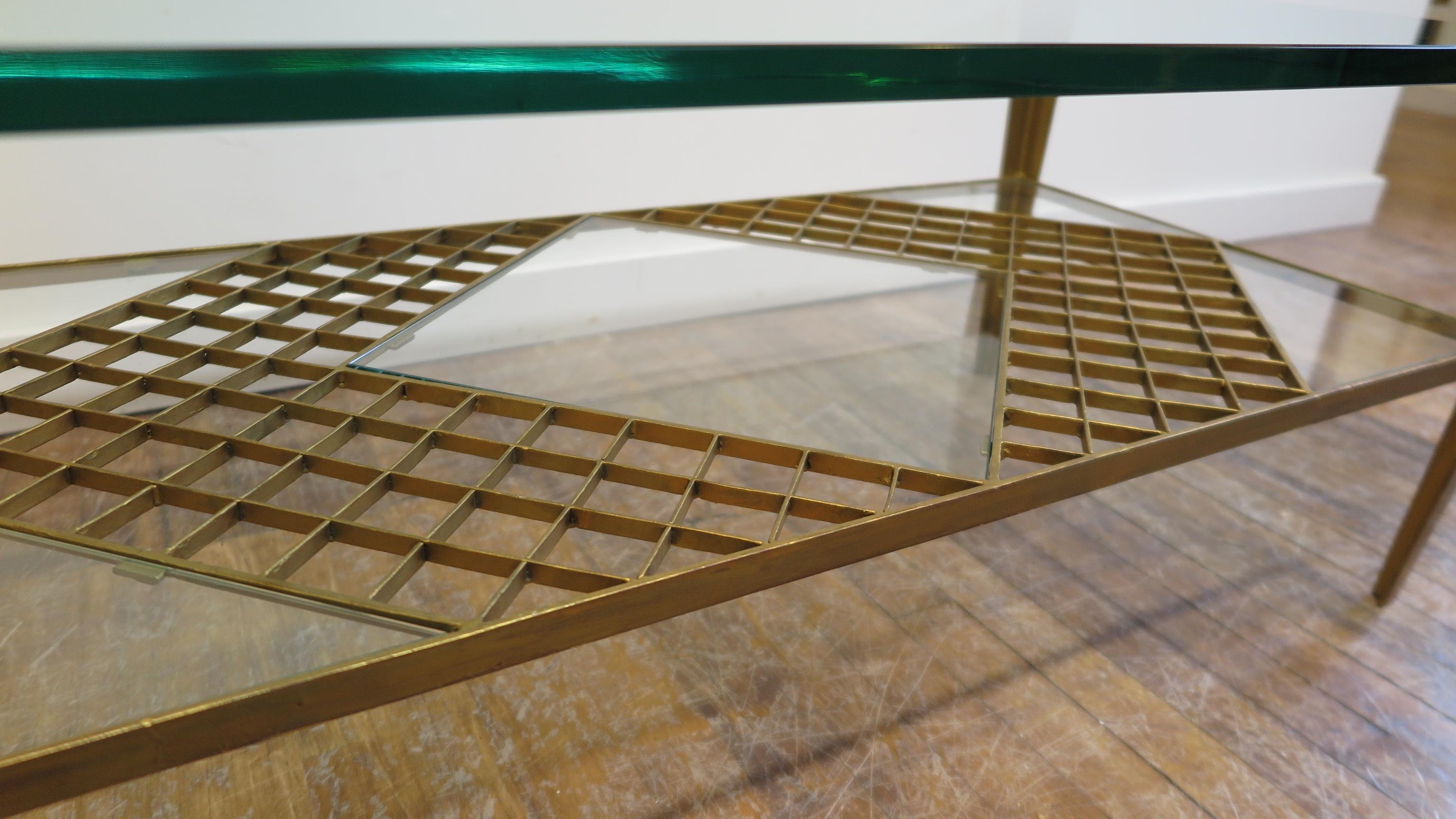 Iron French Mid Century Glass Top Cocktail Table