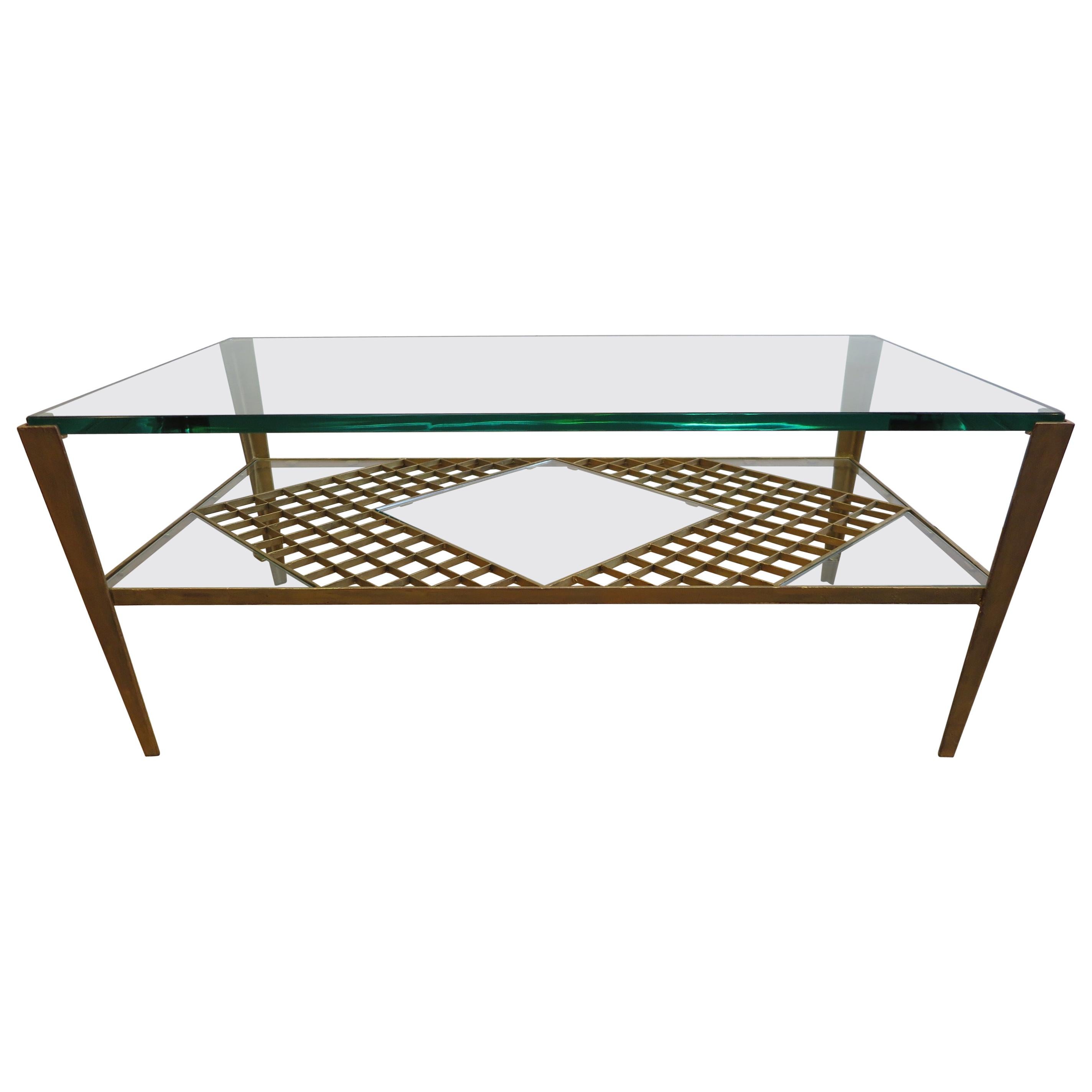 French Mid Century Glass Top Cocktail Table