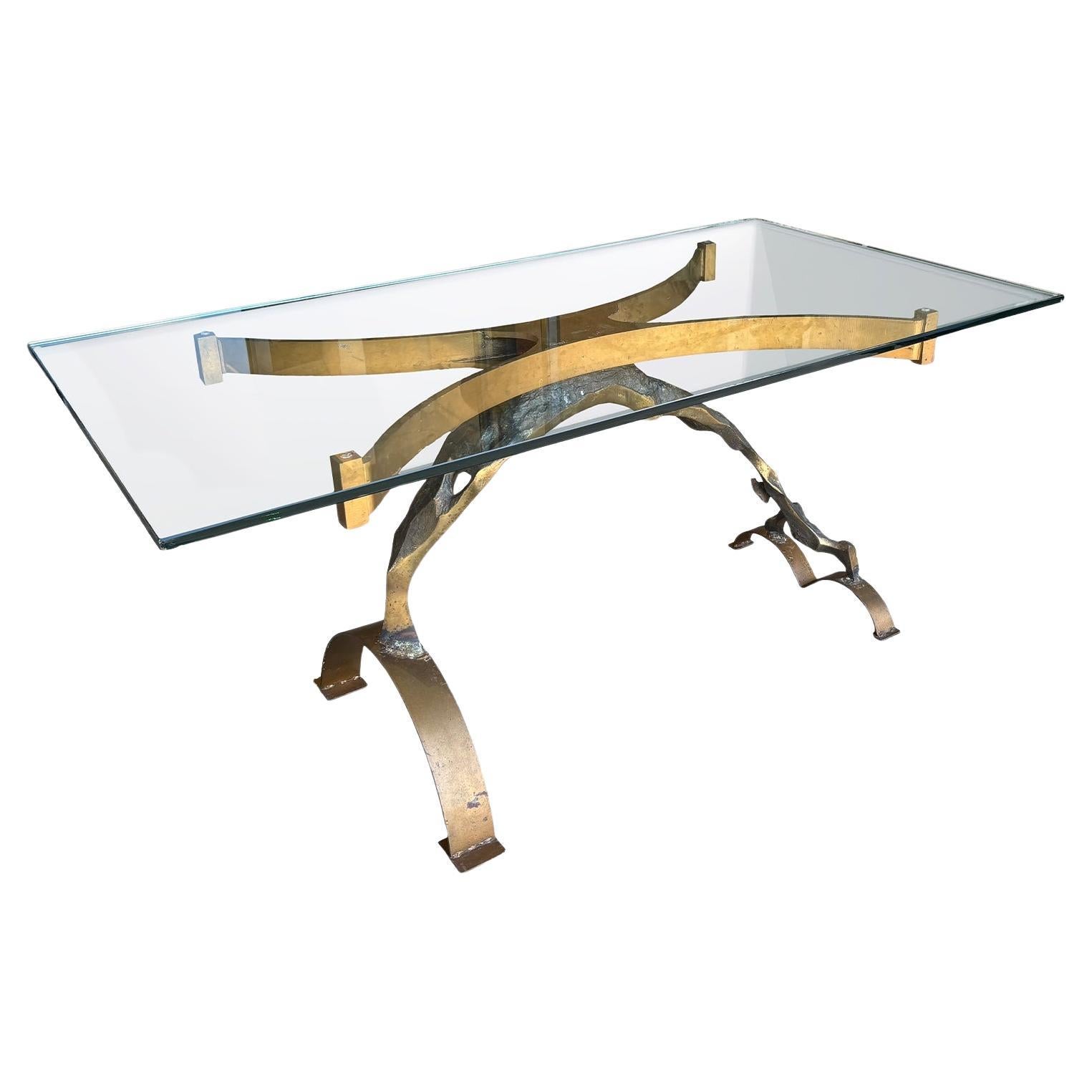French Glass Top Table in the style of Michel Mangematin en venta