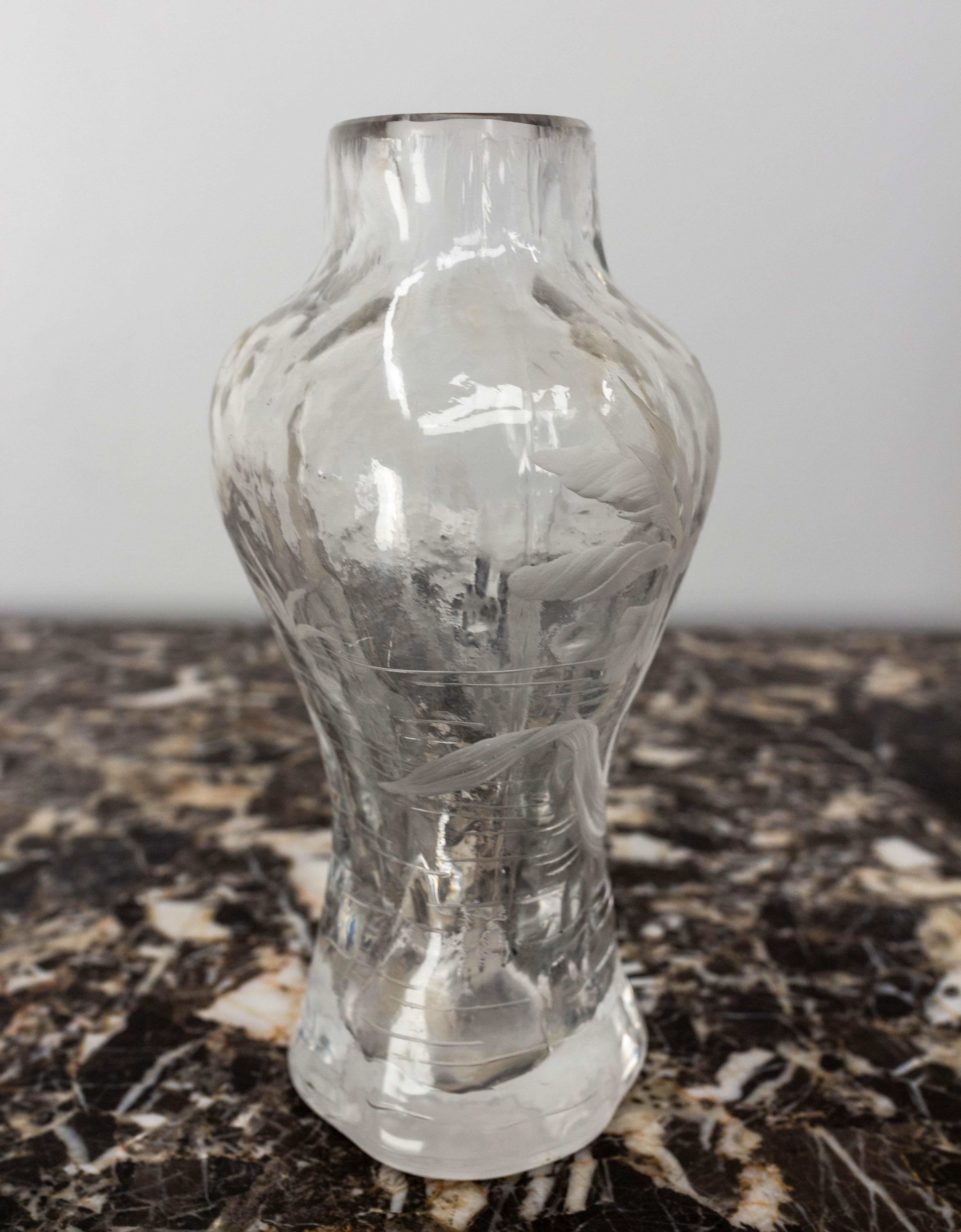 French Glass Vase with Iris and Lacusted Decoration Art Nouveau, circa 1900 For Sale 2