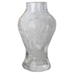 French Glass Vase with Iris and Lacusted Decoration Art Nouveau, circa 1900