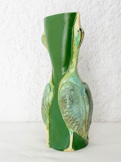 French Vase with Two Gooses Embossed Art Nouveau, circa 1900