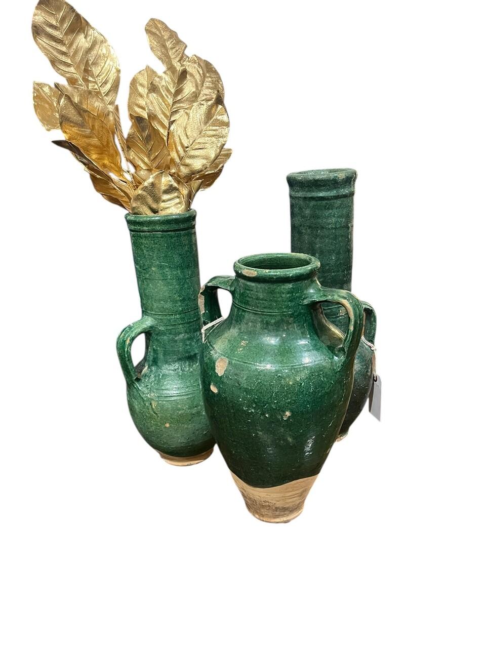 French Glazed 2 Handle Green Glaze Olive Jar en Bueno estado para la venta en Houston, TX