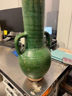 French Glazed 2 Handle Green Olive Jar