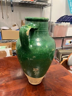 French Glazed 2 Handle Green Olive Jar