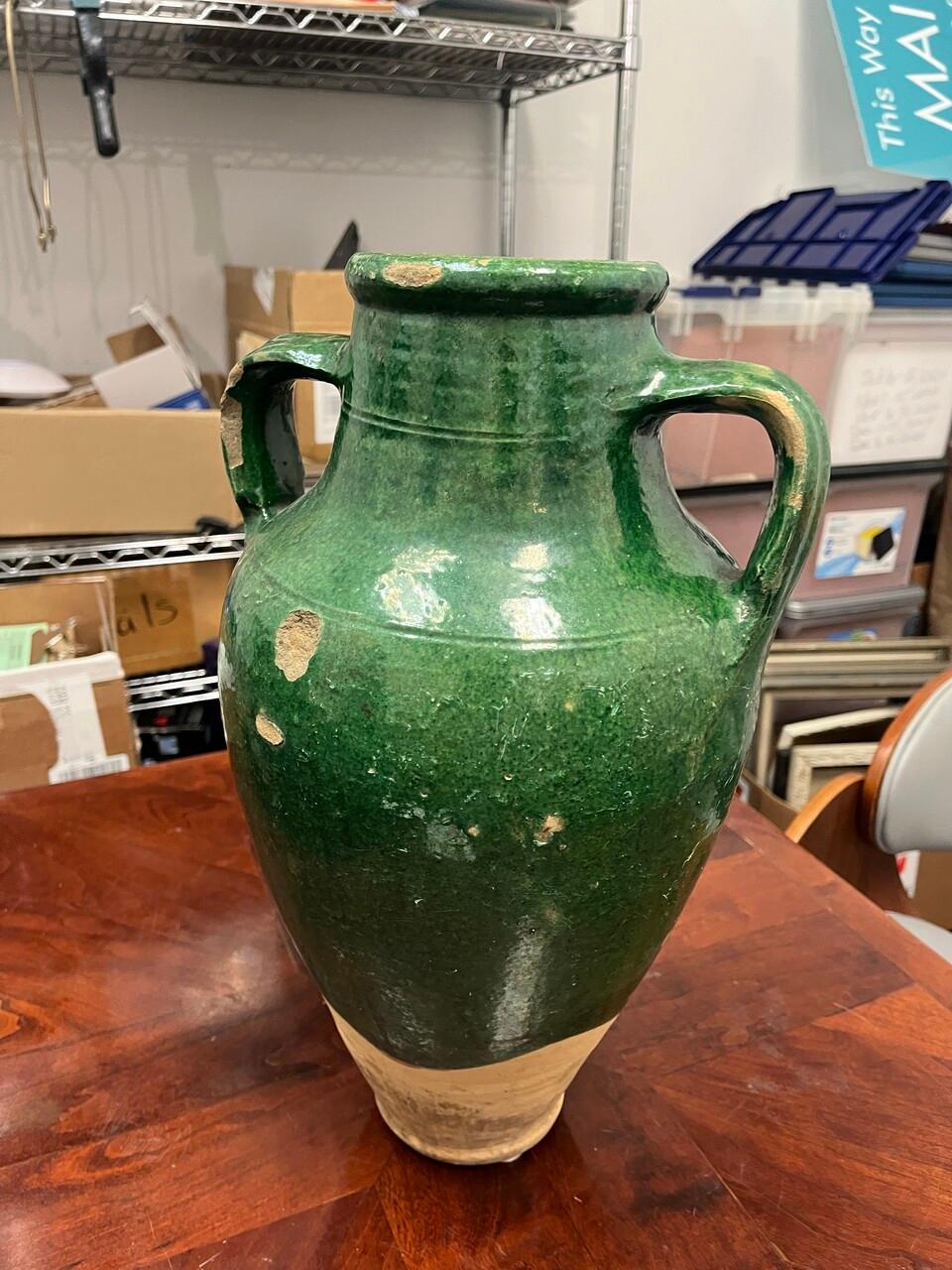 French Glazed 2 Handle Green Olive Jar Otro en venta