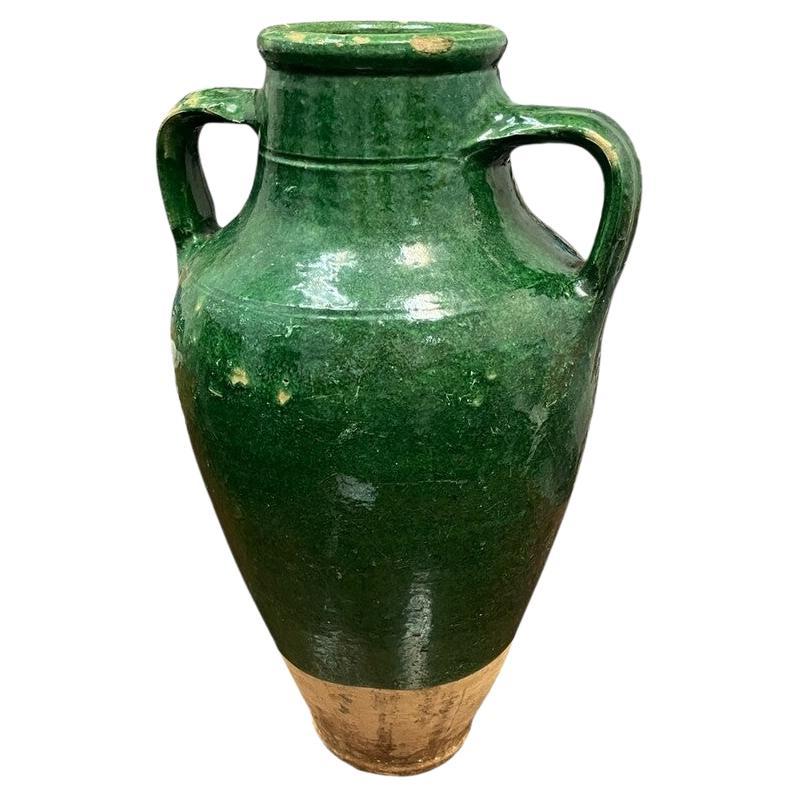 French Glazed 2 Handle Green Olive Jar