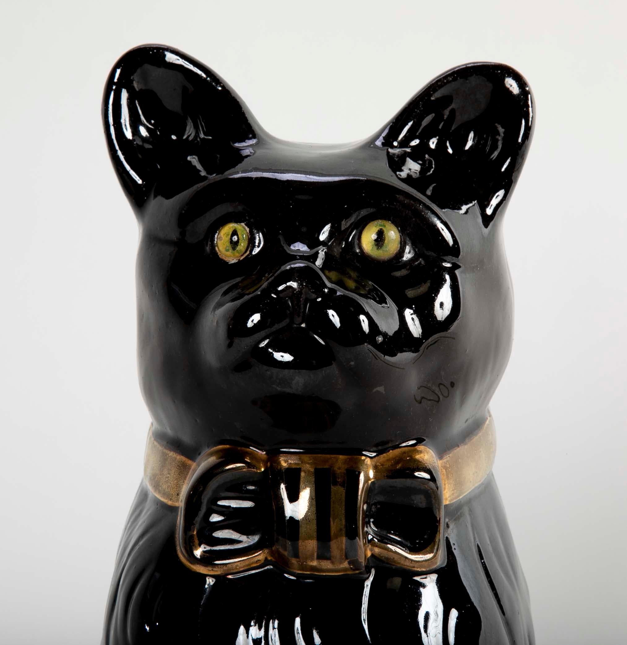 Mid Century Französisch glasierte Keramik Schwarz Katze (Glasiert) im Angebot