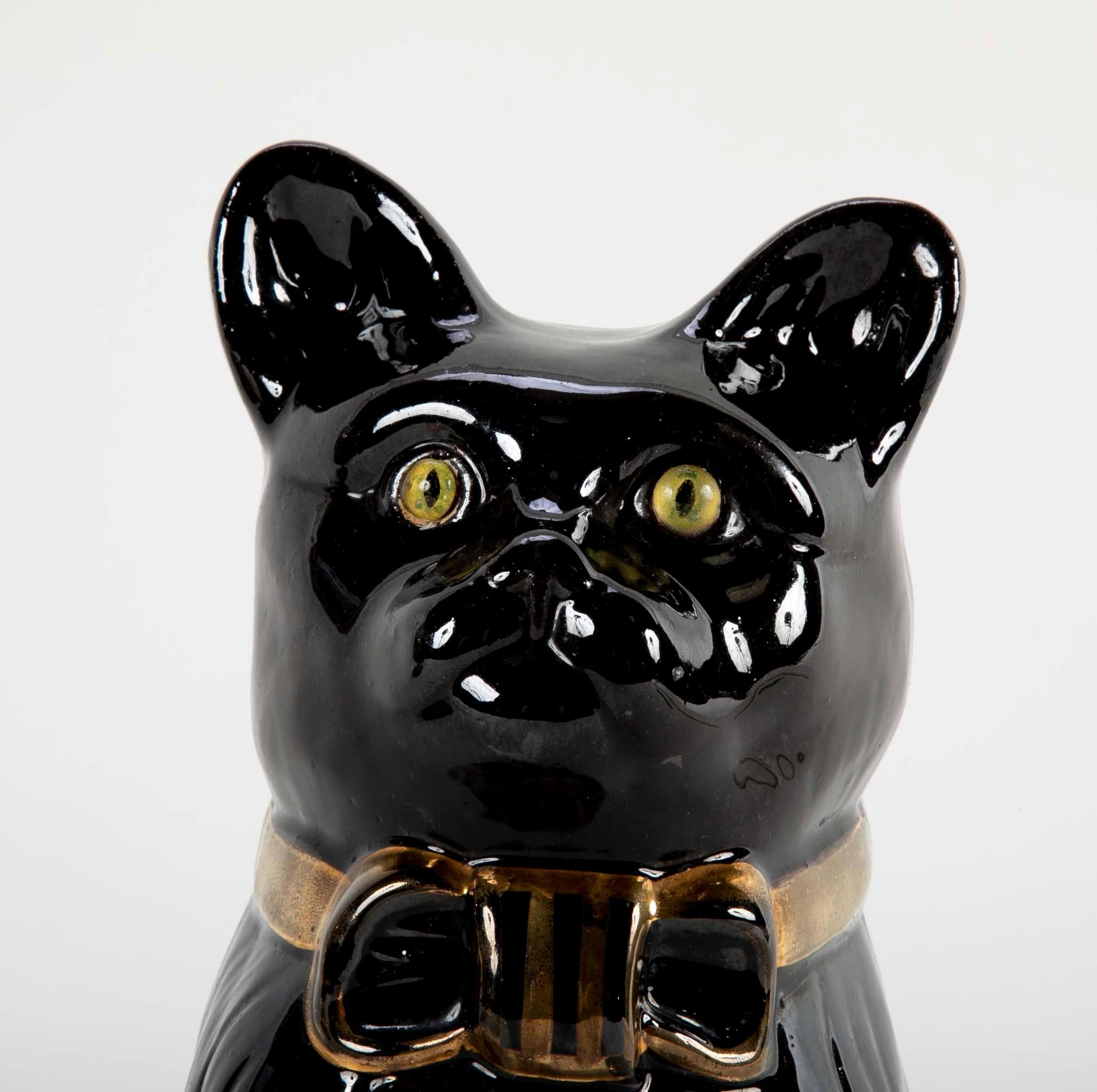 Mid-Century Modern Midcentury French Glazed Ceramic Black Cat For Sale