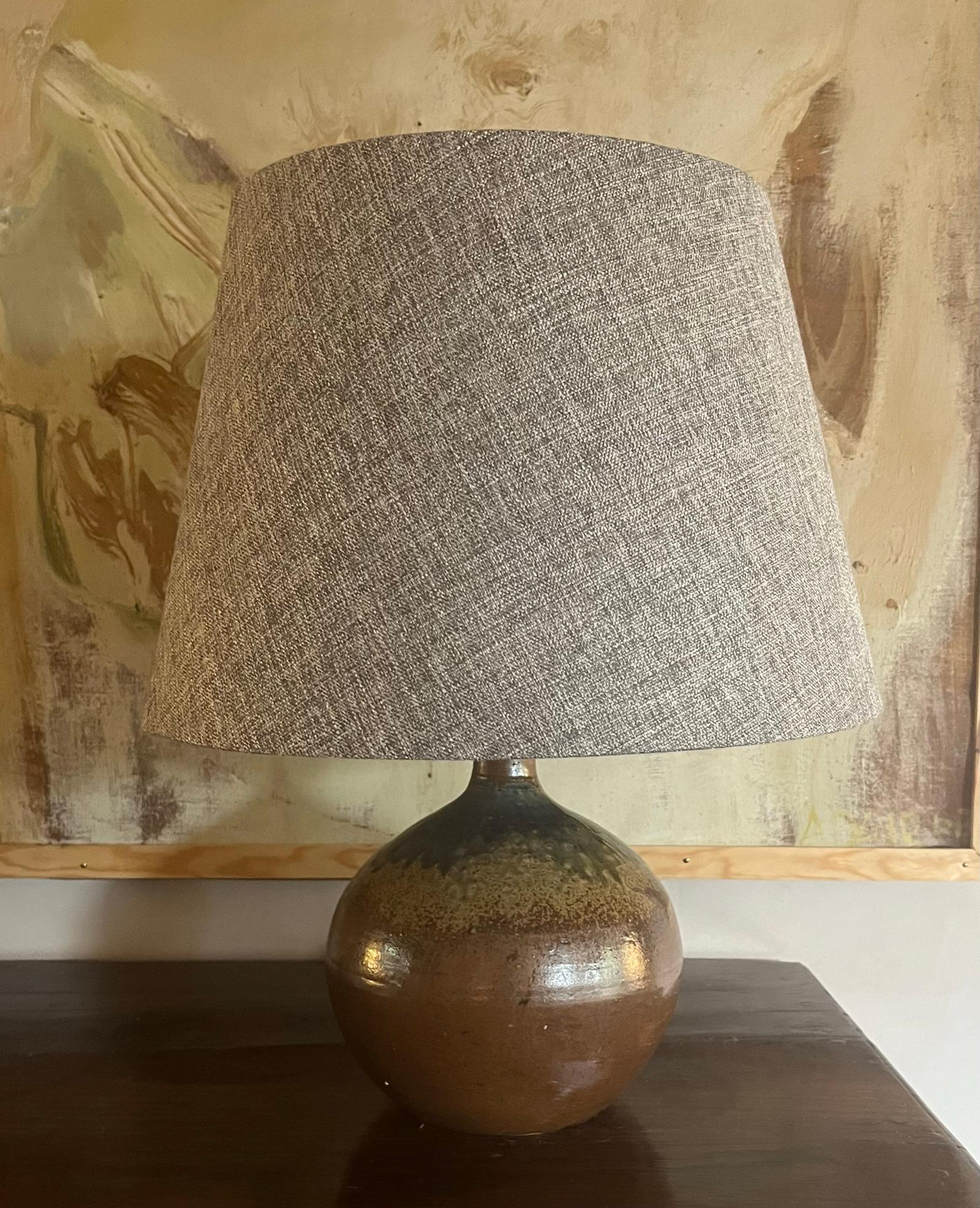 A pretty French 1970’s green and brown glazed lamp.