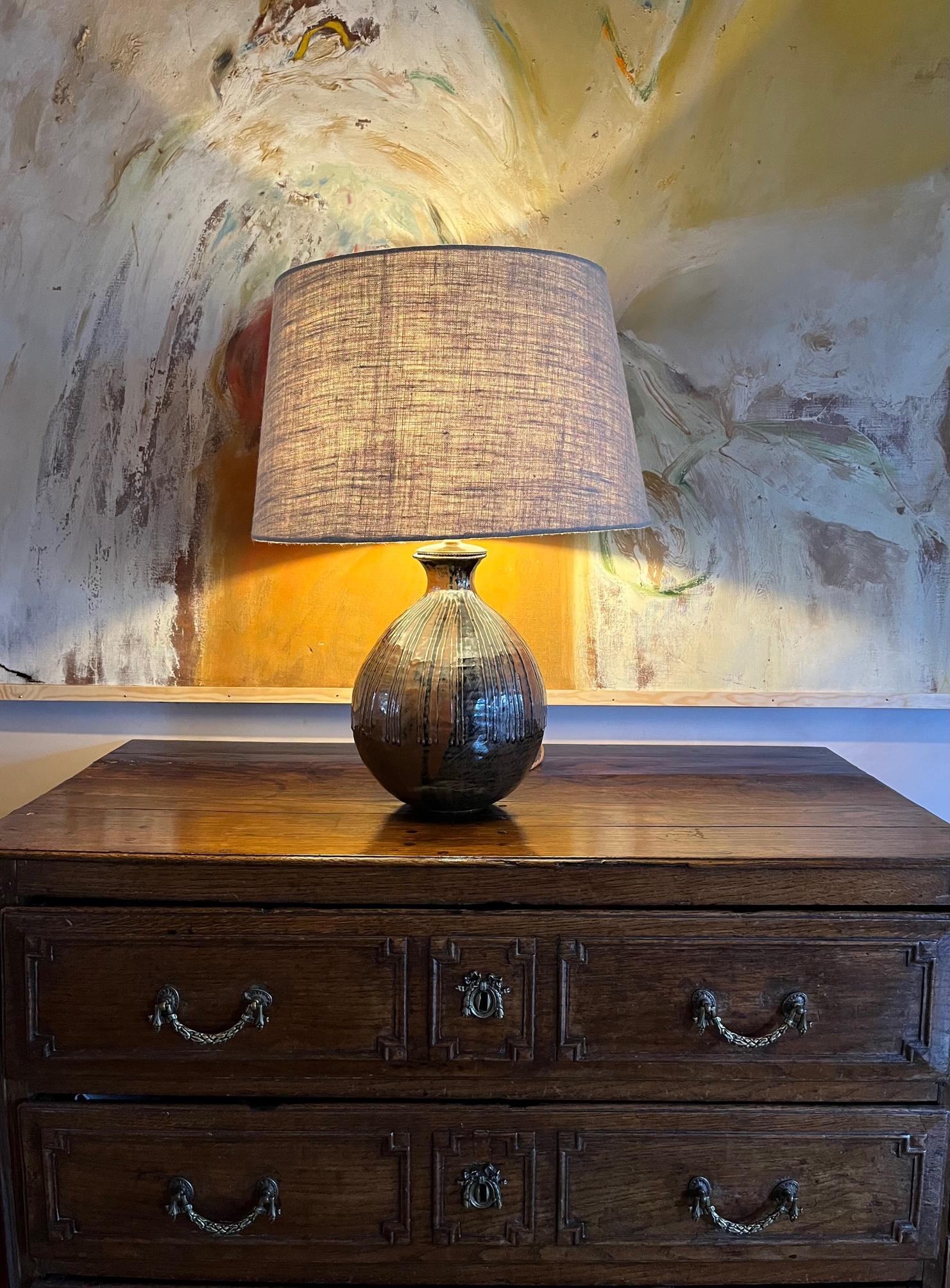 Late 20th Century French Glazed Ceramic Table Lamp For Sale