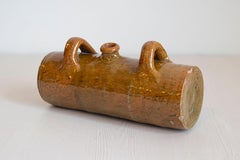French Glazed Pottery Bouillotte Hot Water Bottle with Two Handles from Normandy