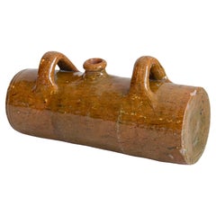 French Glazed Pottery Bouillotte Hot Water Bottle with Two Handles from Normandy