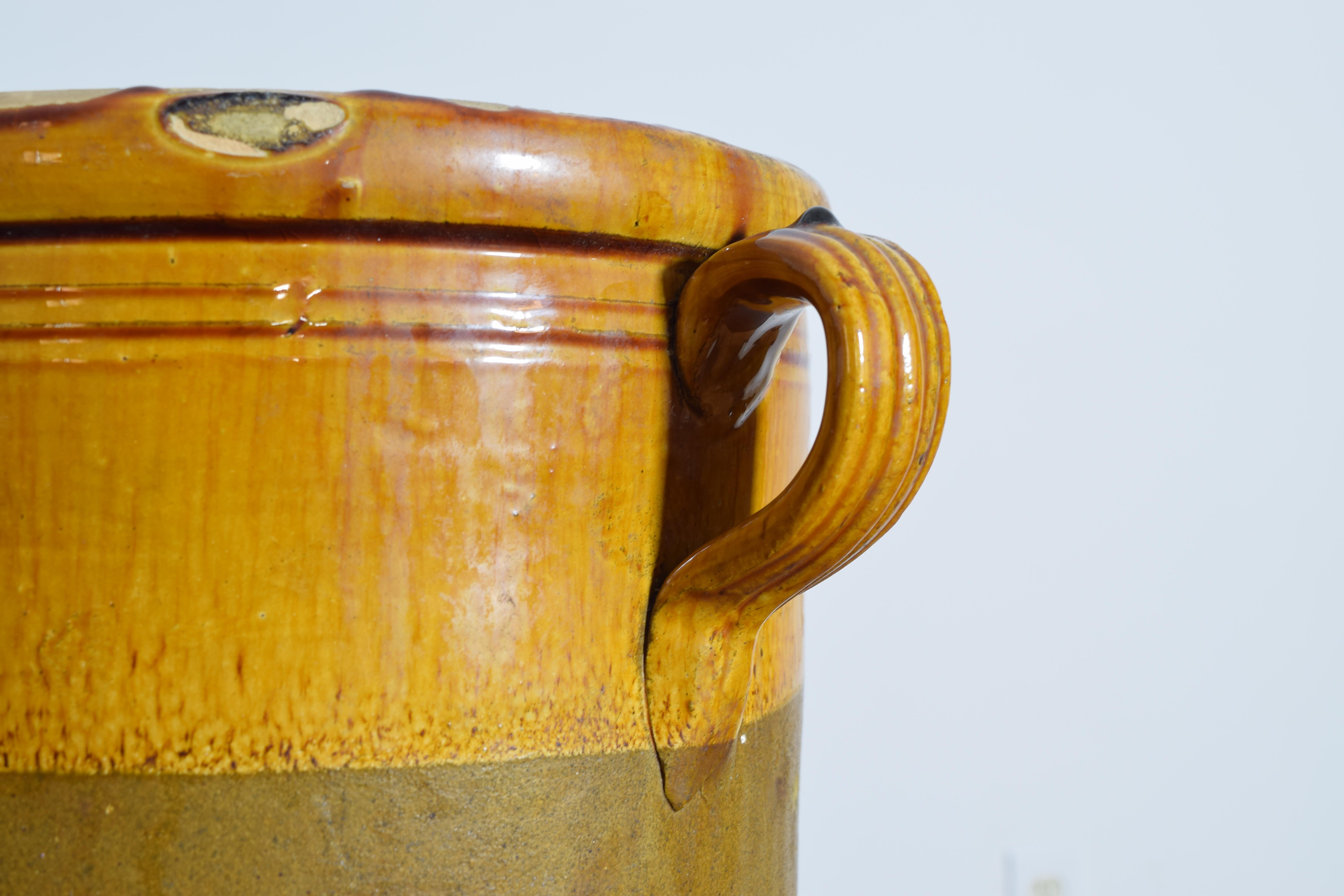 Smaltato Pentola per confit in gres smaltato francese con manici, XIX secolo in vendita