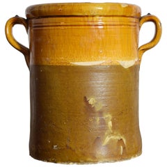 French Glazed Stoneware Confit Pot with Handles, 19th Century
