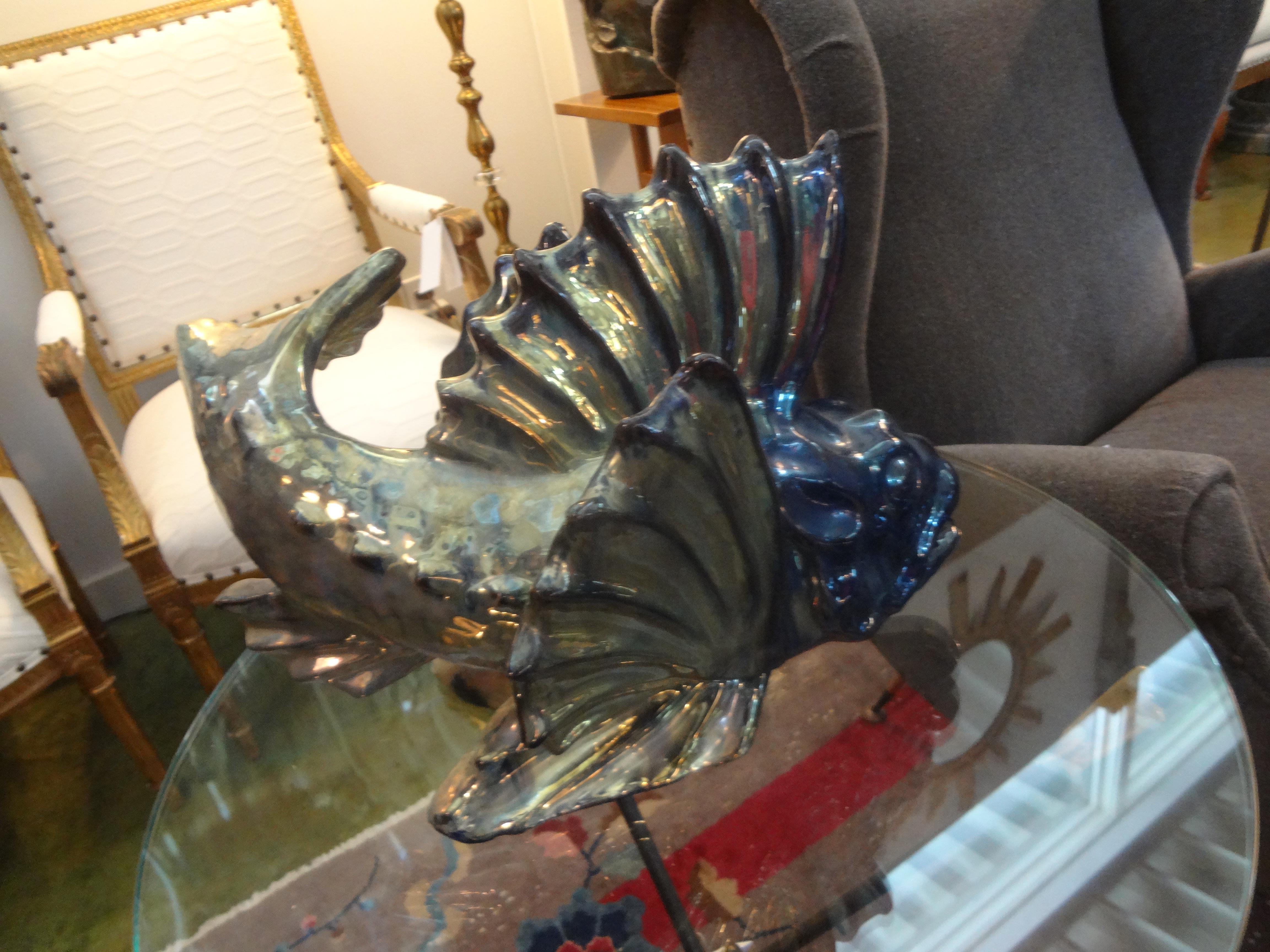 French Glazed Terracotta Fish Sculpture In Good Condition In Houston, TX