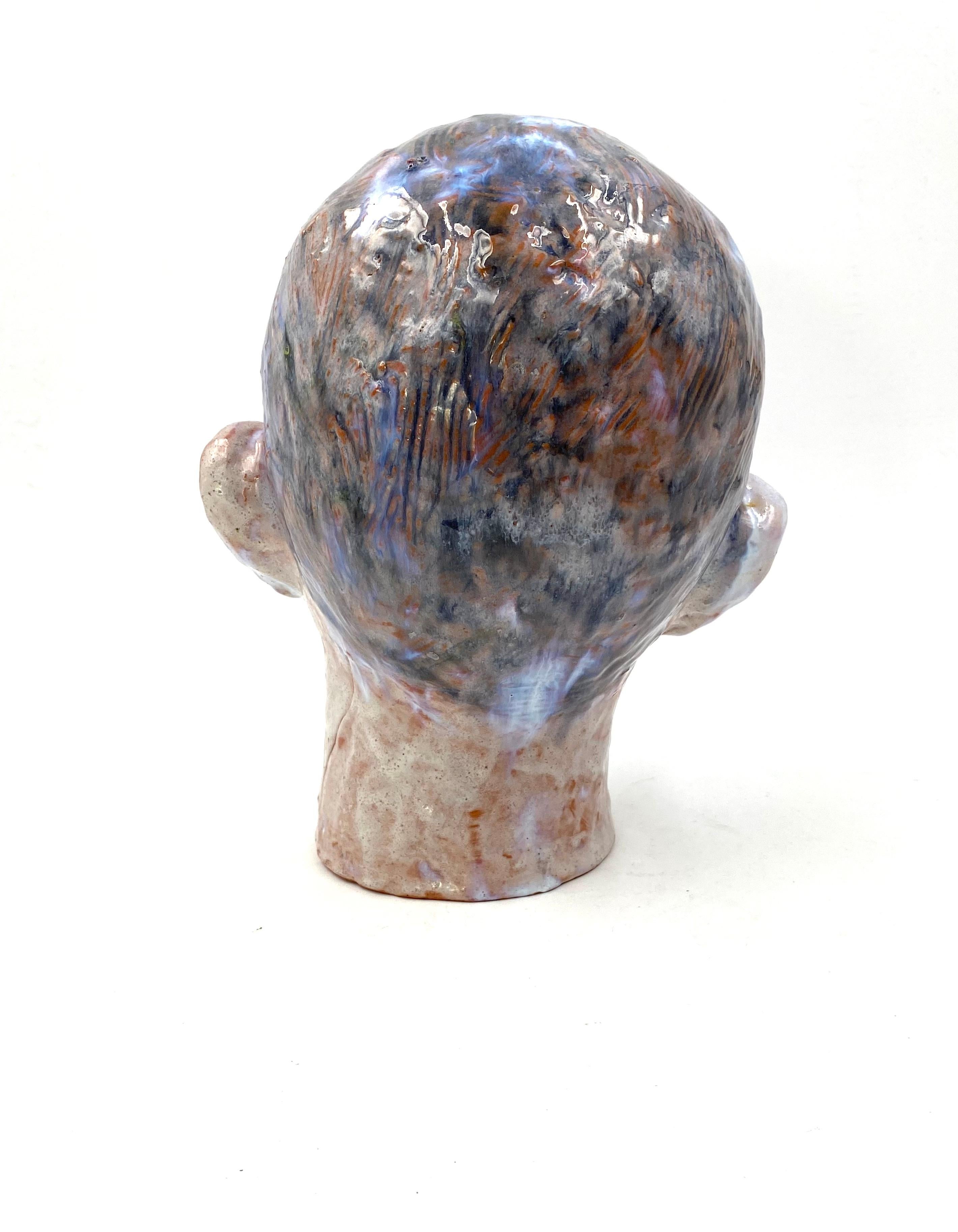 French Glazed Terracotta Boy Head, France, 1958 For Sale 6