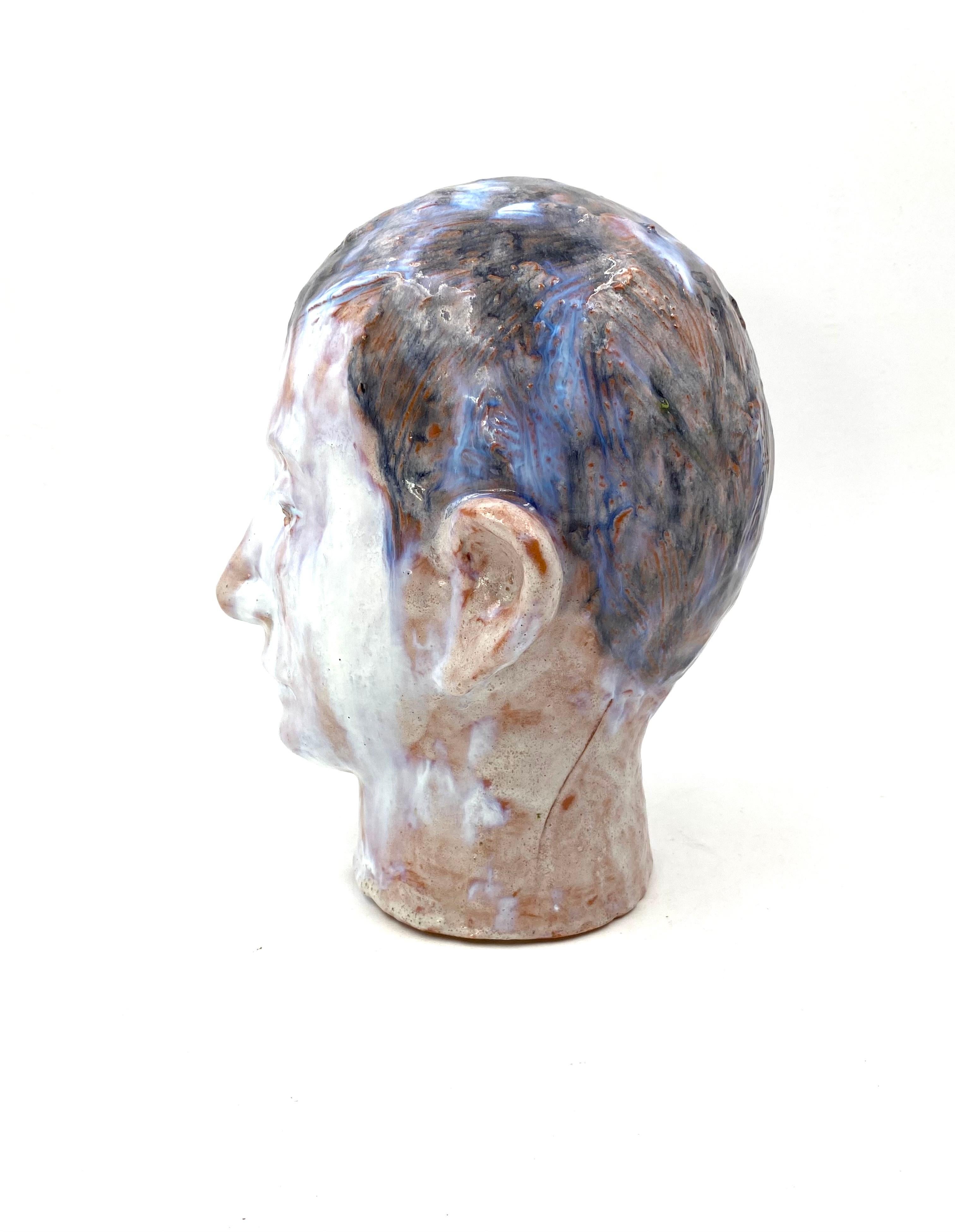French Glazed Terracotta Boy Head, France, 1958 For Sale 9