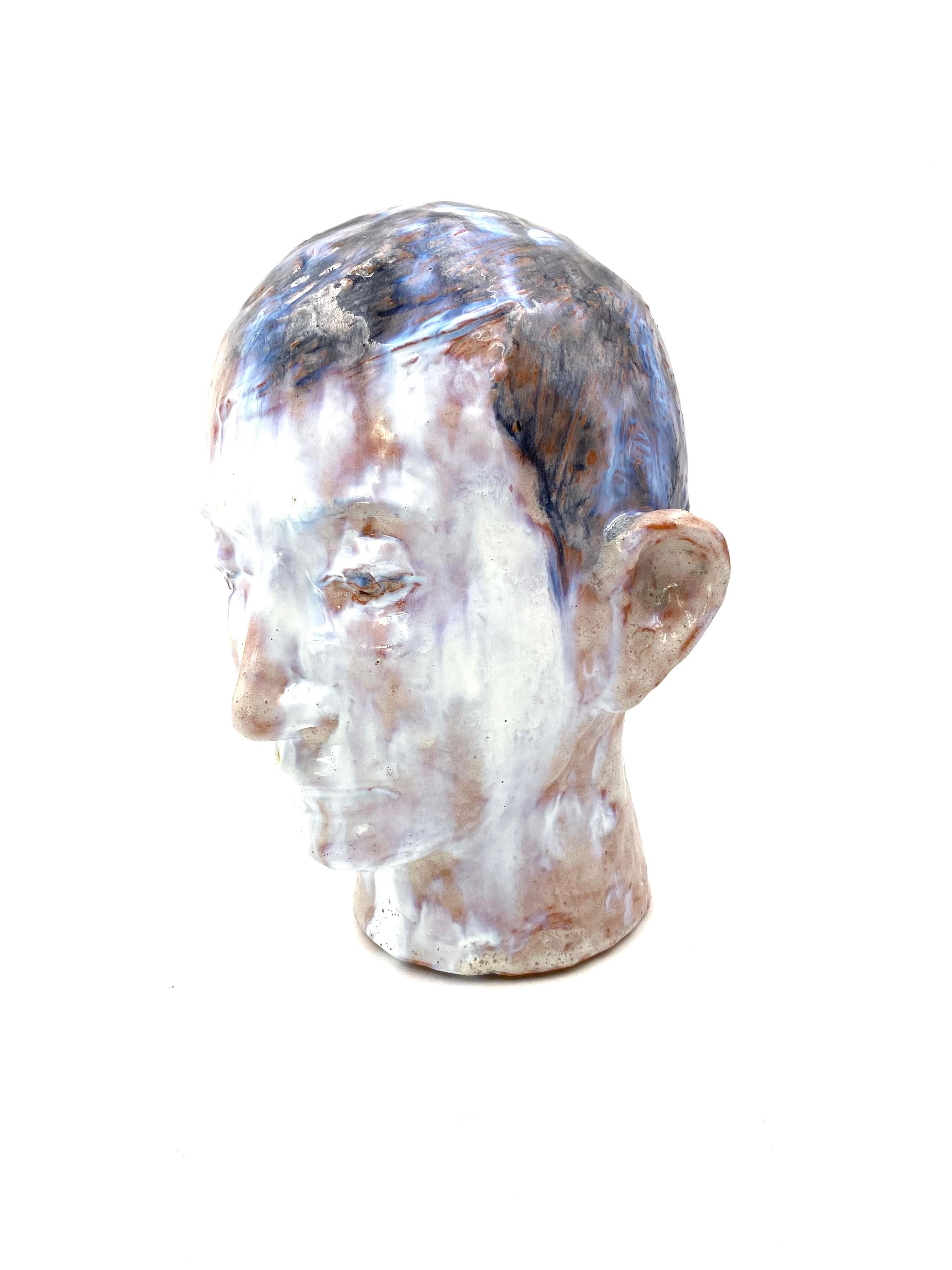 French Glazed Terracotta Boy Head, France, 1958 For Sale 10