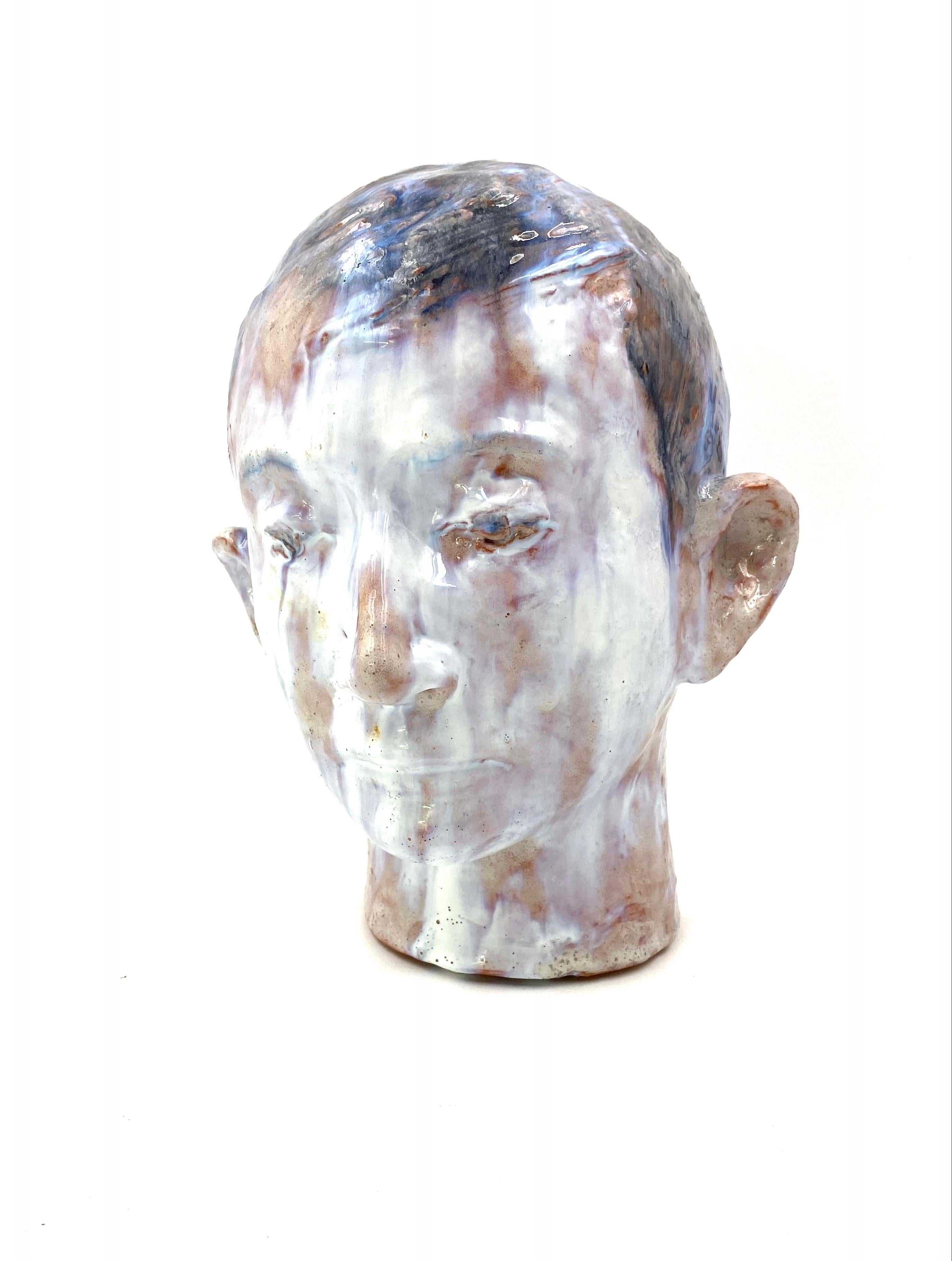 French Glazed Terracotta Boy Head, France, 1958 For Sale 11