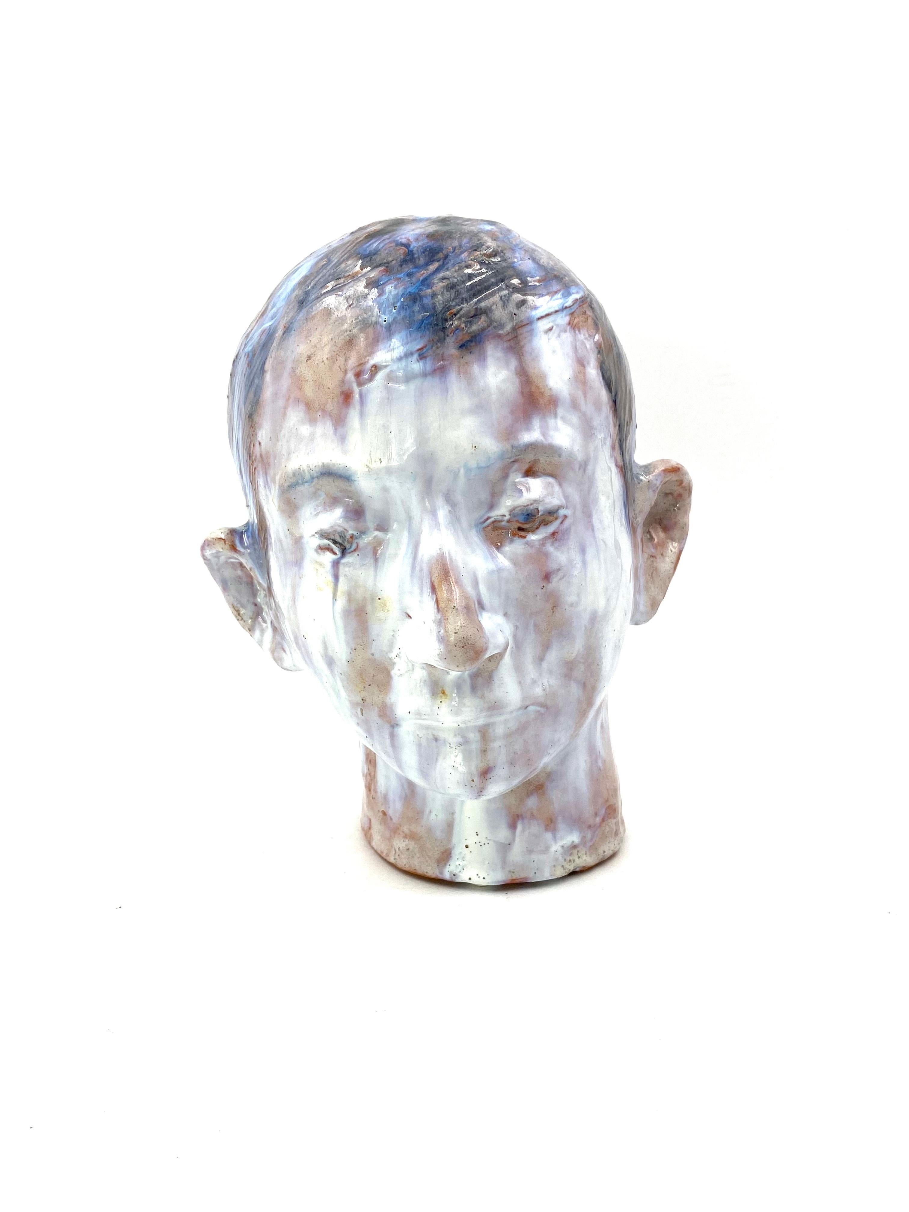 French Glazed Terracotta Boy Head, France, 1958 For Sale 12