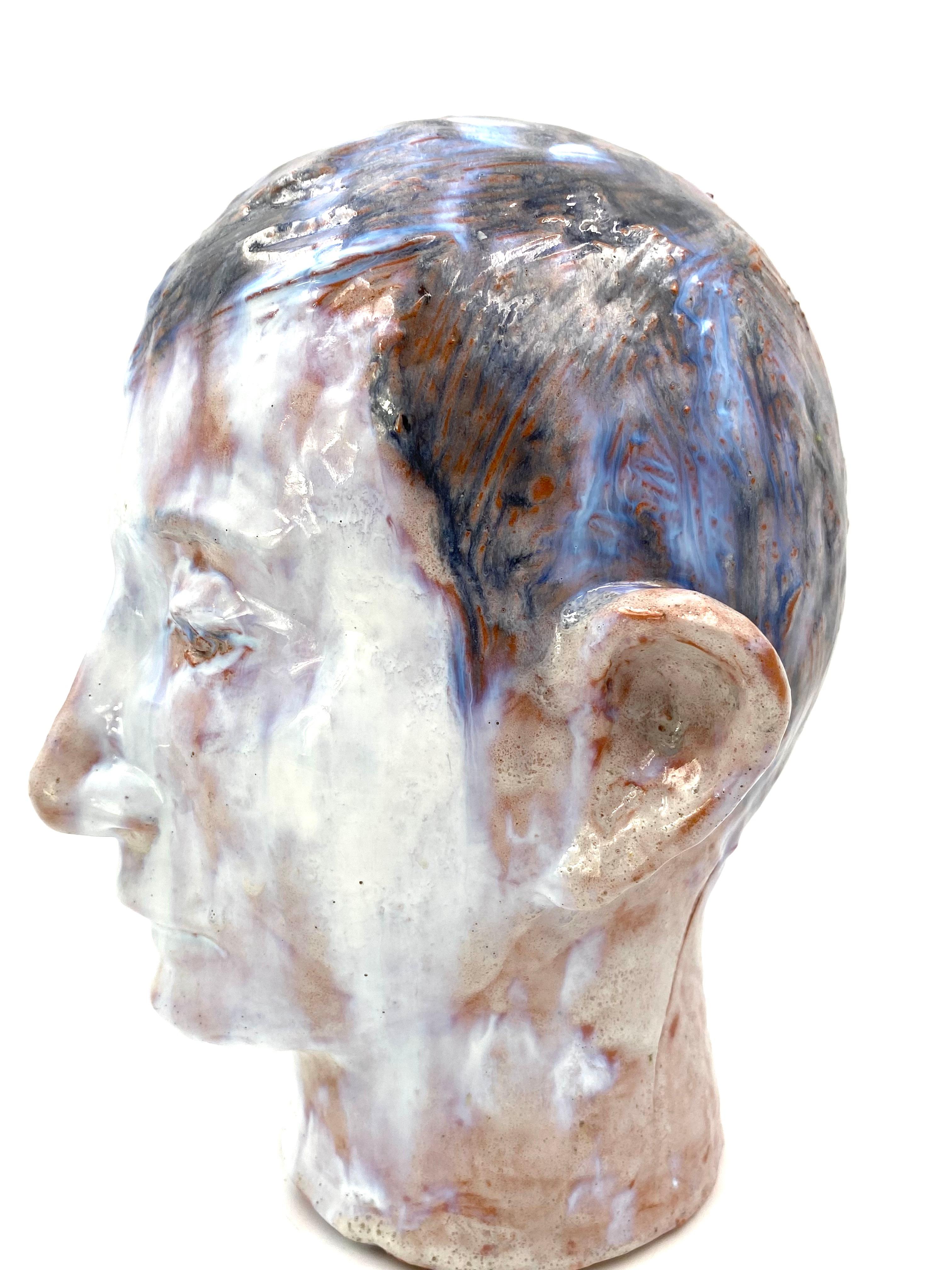 French Glazed Terracotta Boy Head, France, 1958 For Sale 13