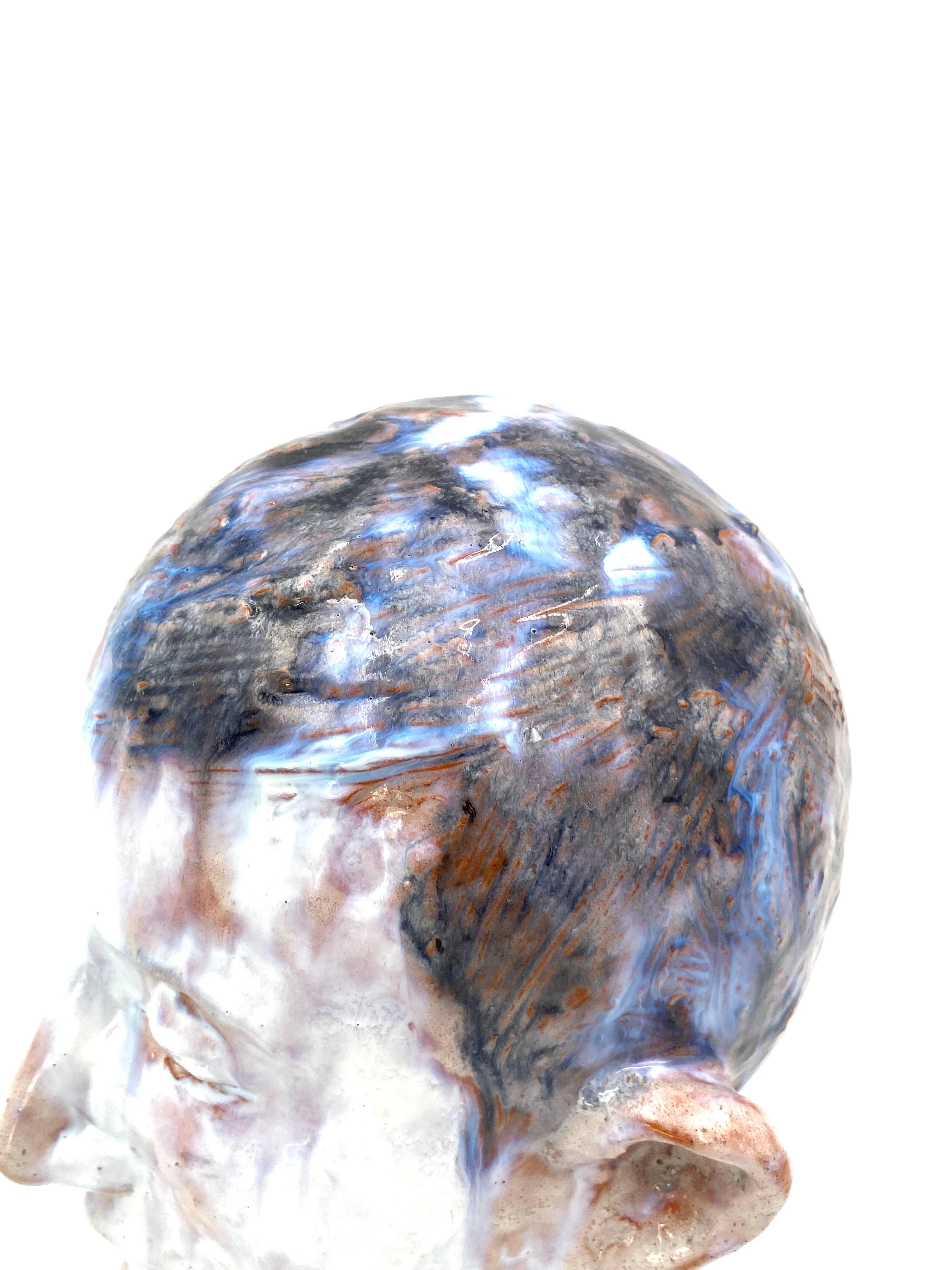 French Glazed Terracotta Boy Head, France, 1958 For Sale 14
