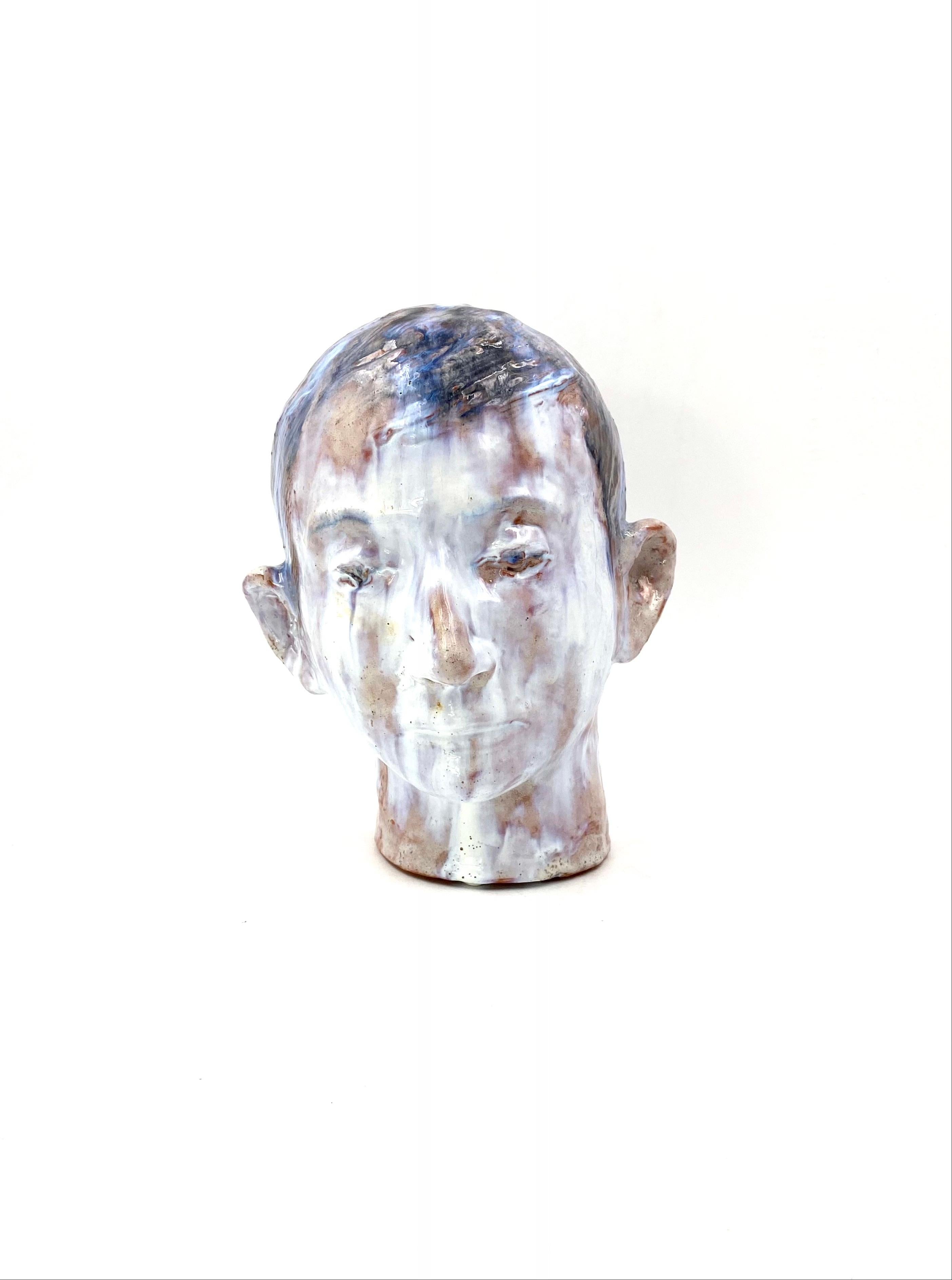 Mid-Century Modern French Glazed Terracotta Boy Head, France, 1958 For Sale