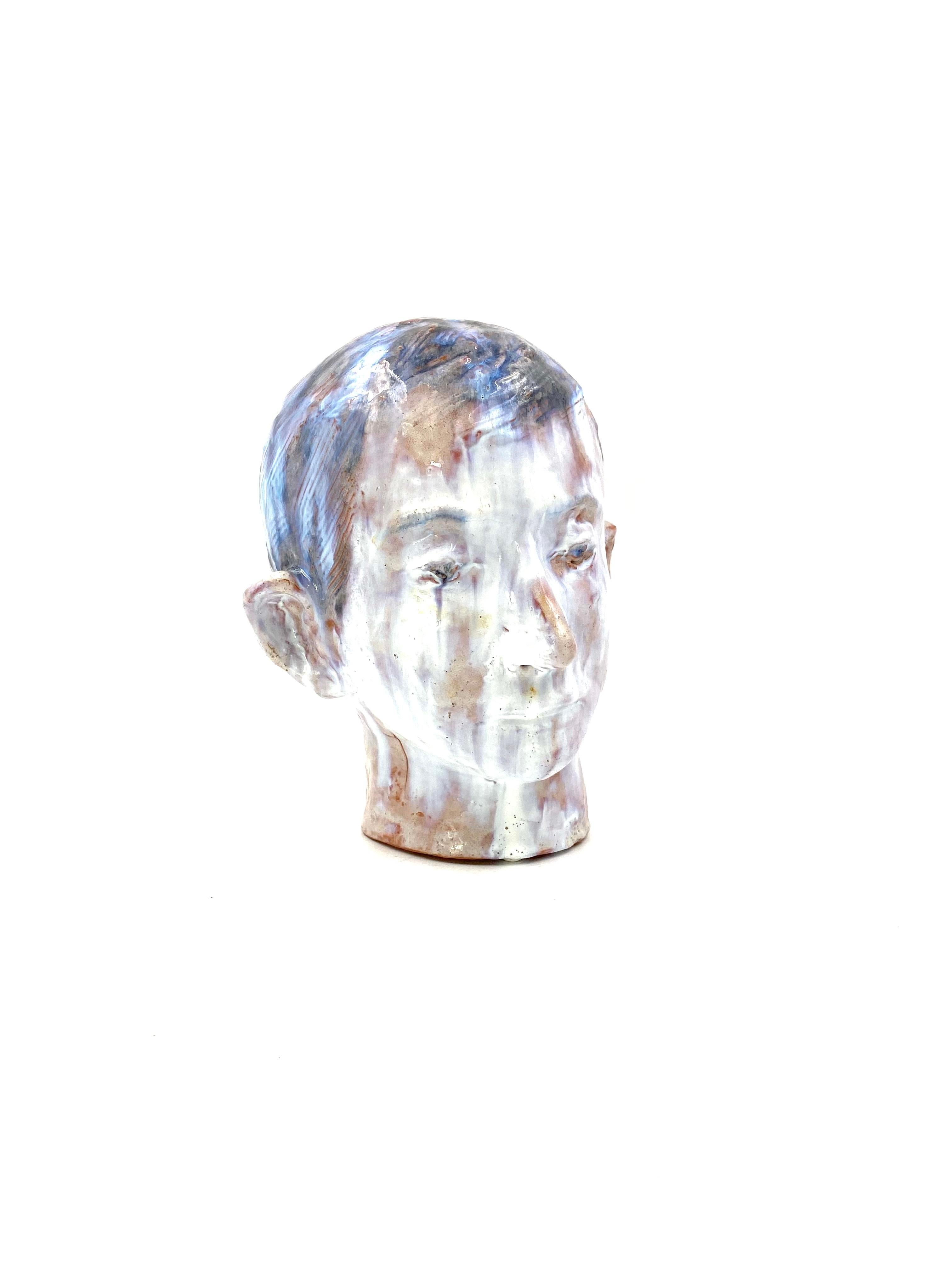 French Glazed Terracotta Boy Head, France, 1958 In Excellent Condition For Sale In Firenze, IT