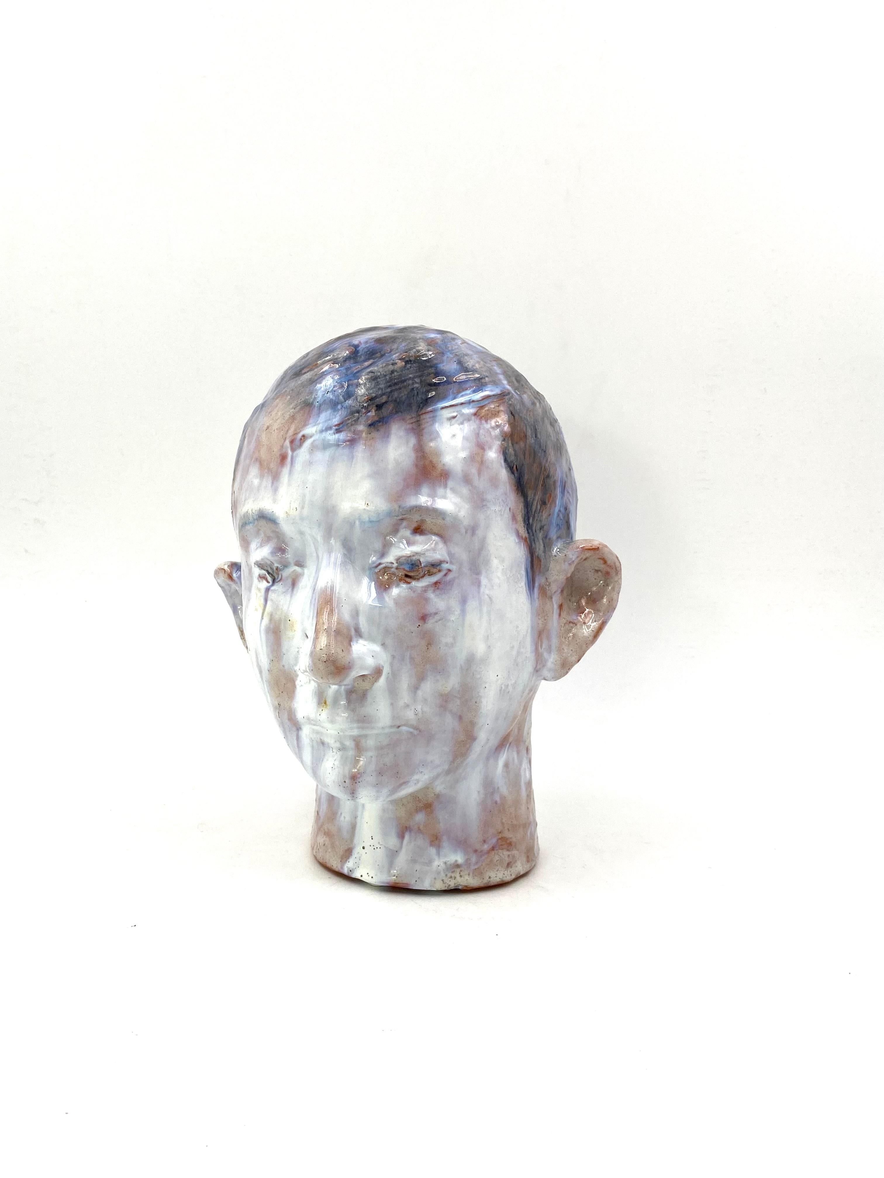 Mid-20th Century French Glazed Terracotta Boy Head, France, 1958 For Sale