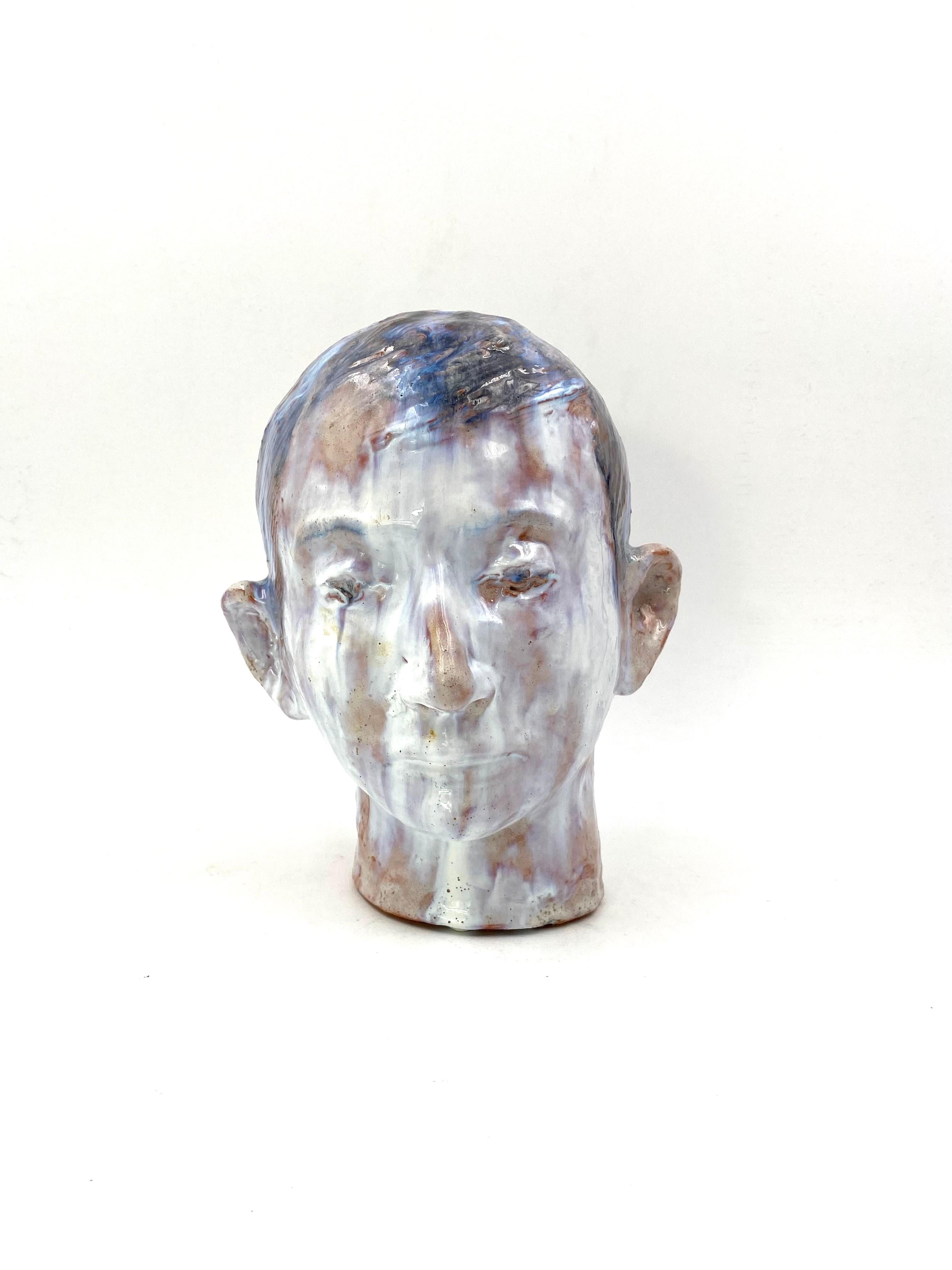 French Glazed Terracotta Boy Head, France, 1958 For Sale 1