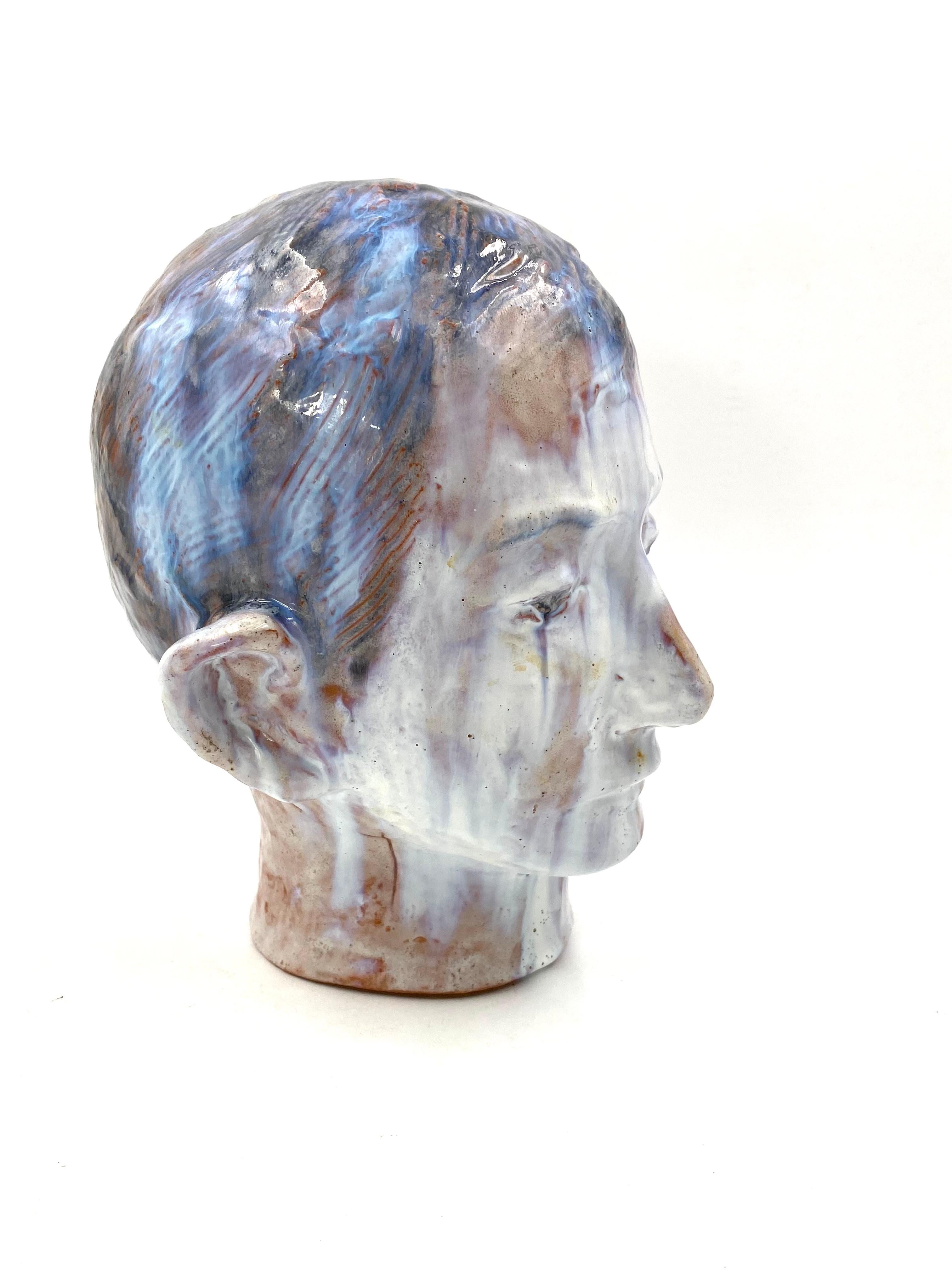 French Glazed Terracotta Boy Head, France, 1958 For Sale 2