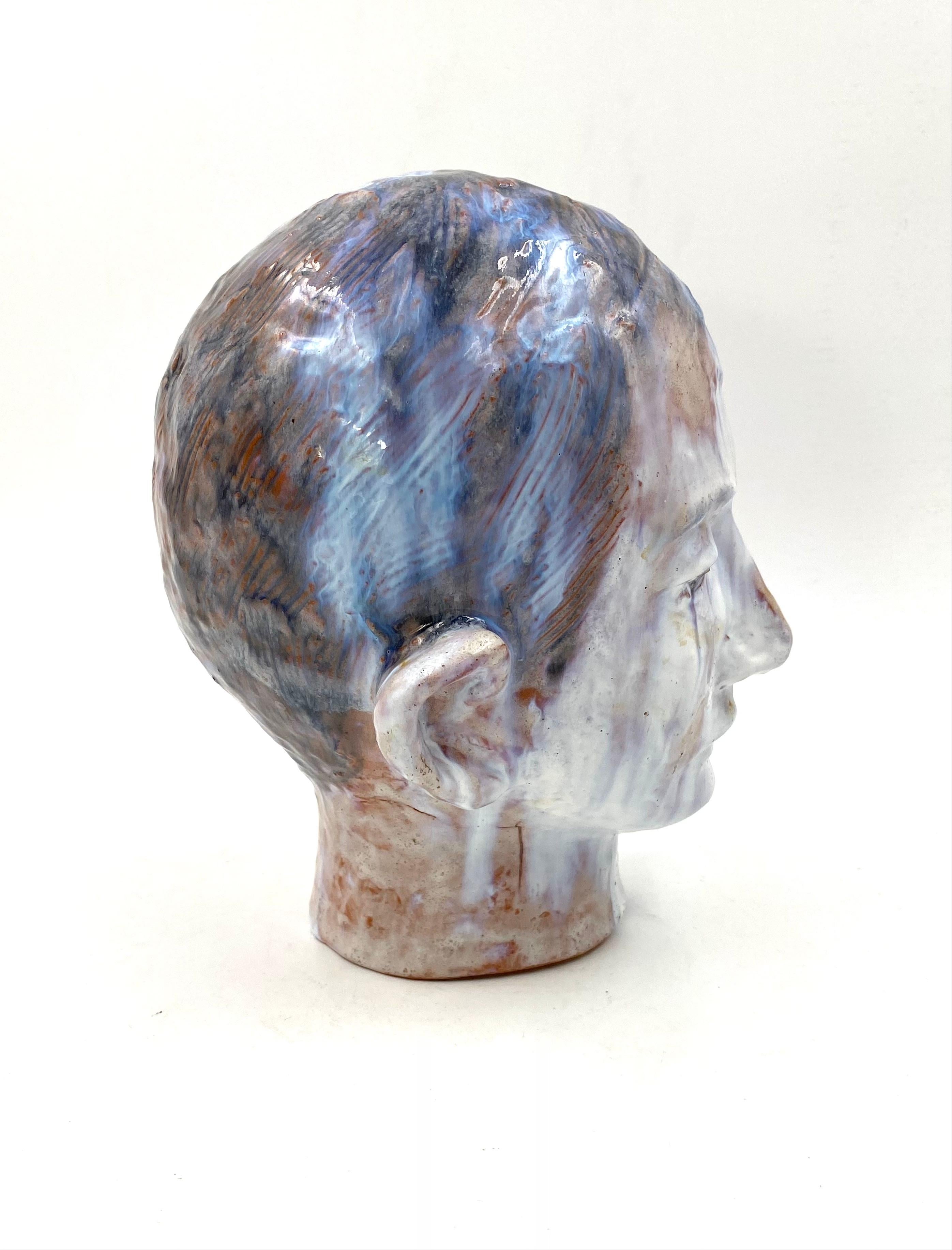 French Glazed Terracotta Boy Head, France, 1958 For Sale 3