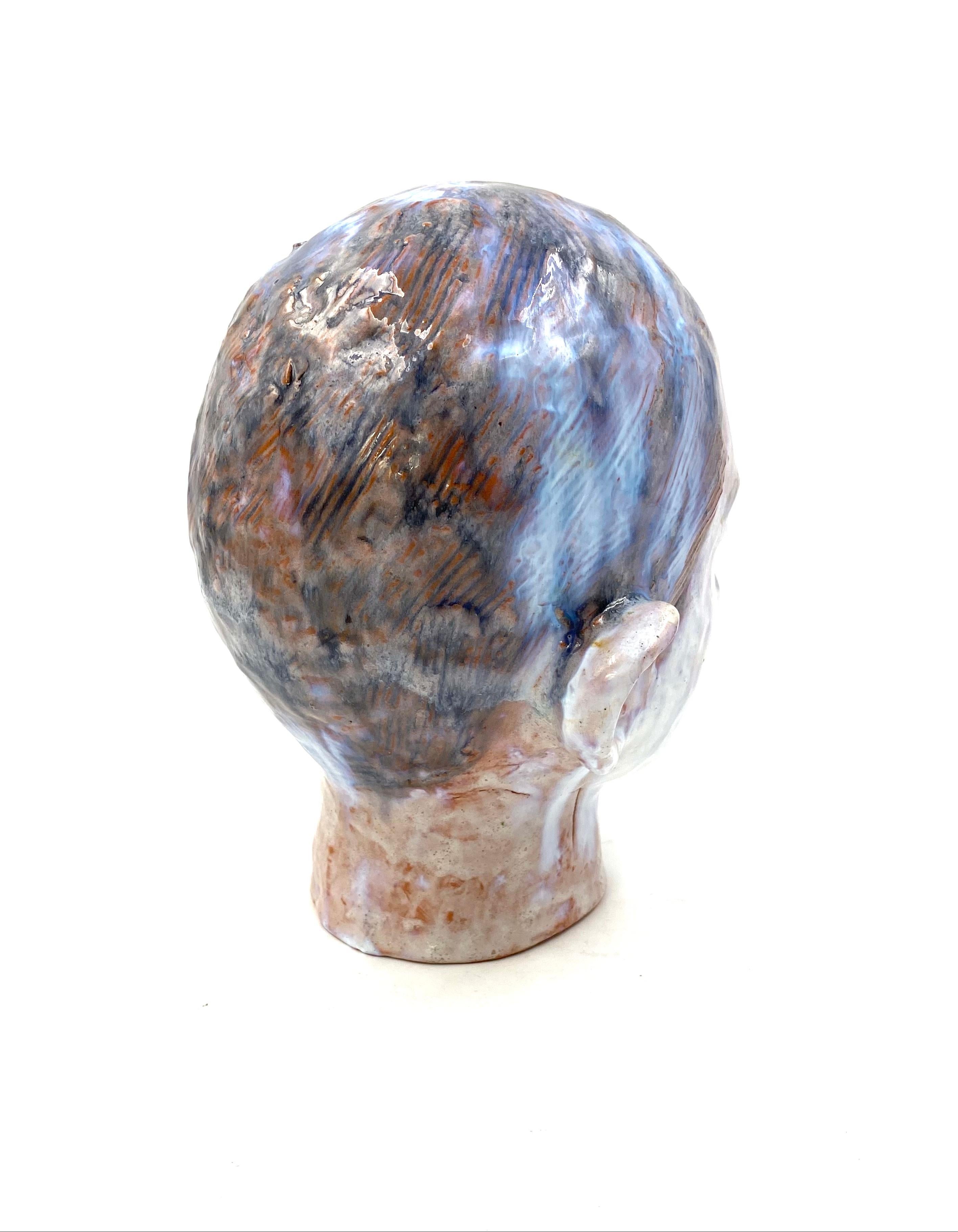 French Glazed Terracotta Boy Head, France, 1958 For Sale 4