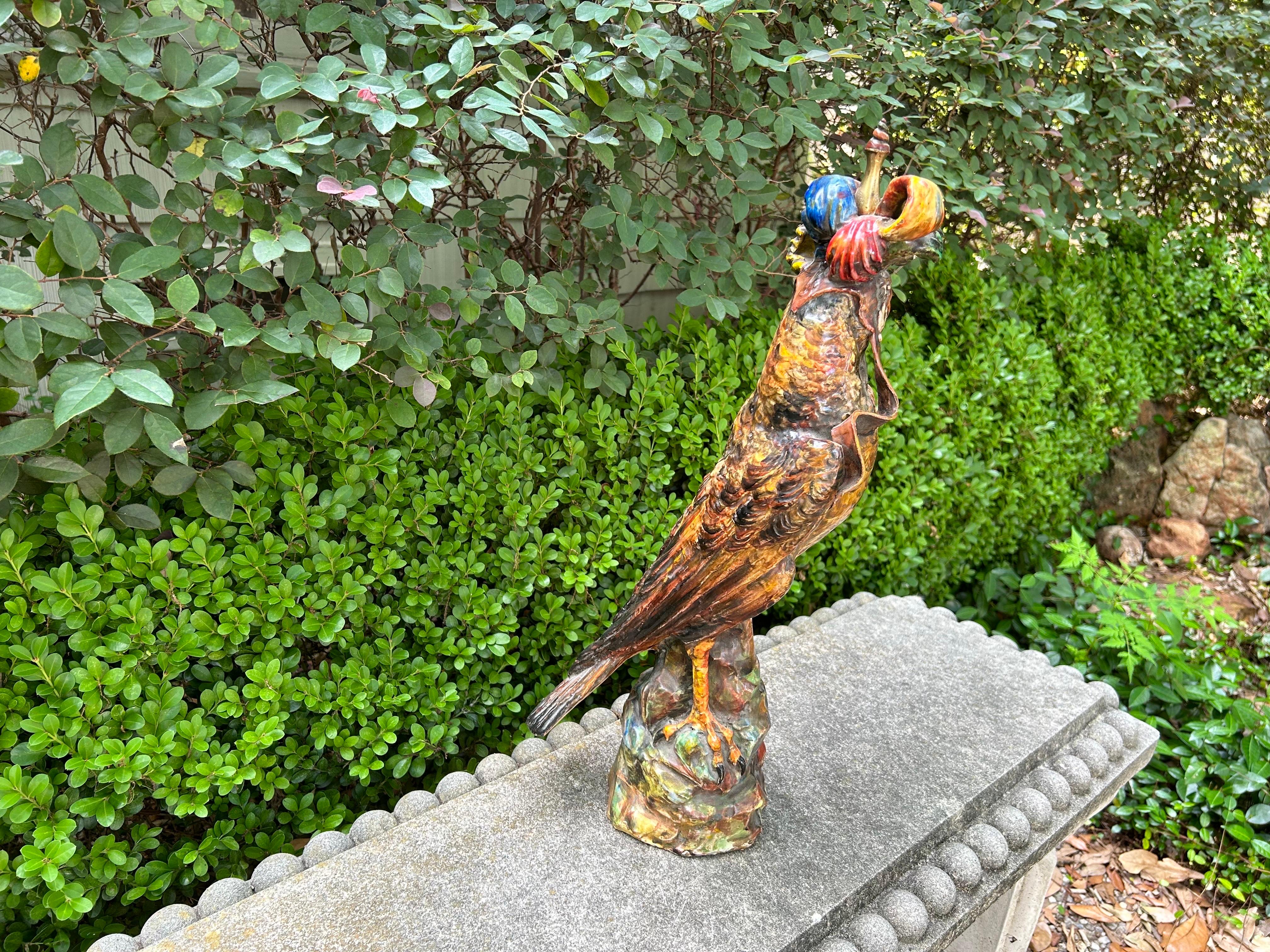 French Glazed Terracotta Falcon Sculpture For Sale 4