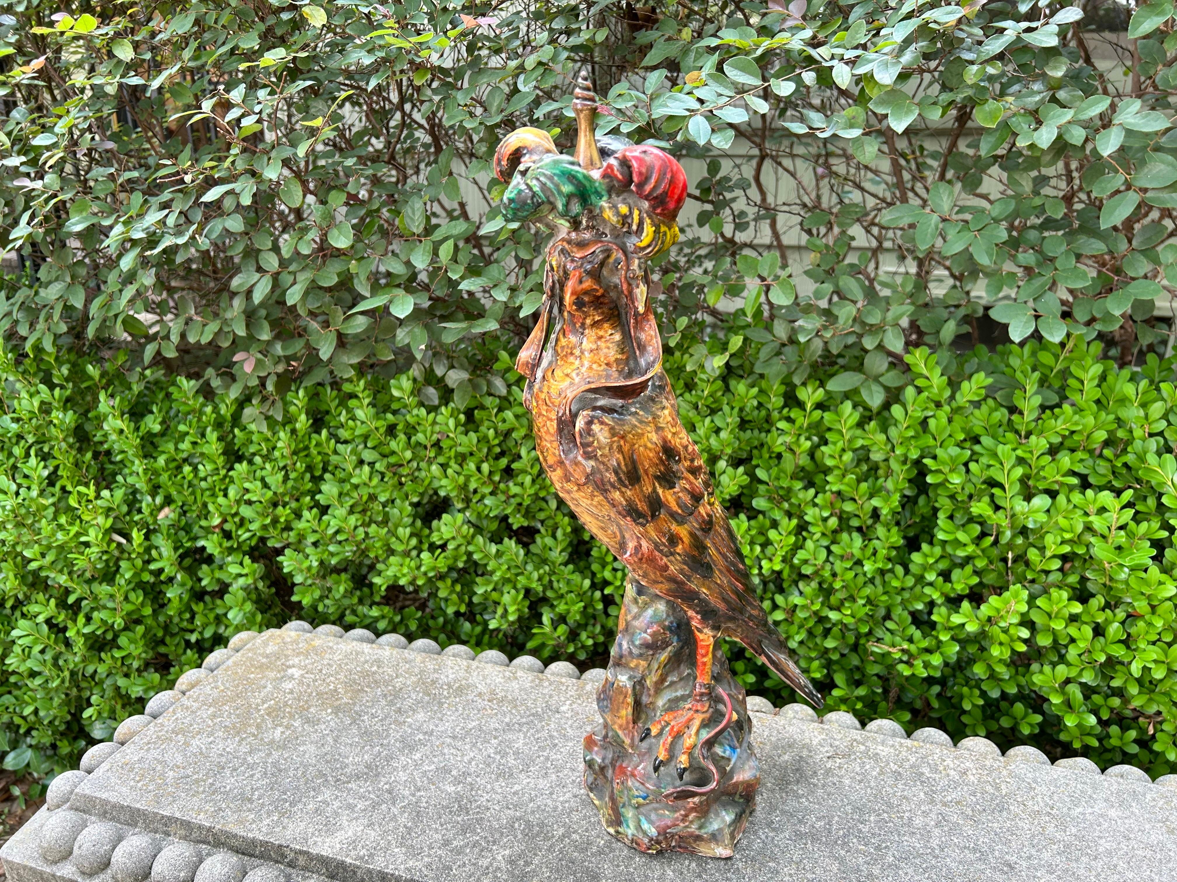French Glazed Terracotta Falcon Sculpture For Sale 5