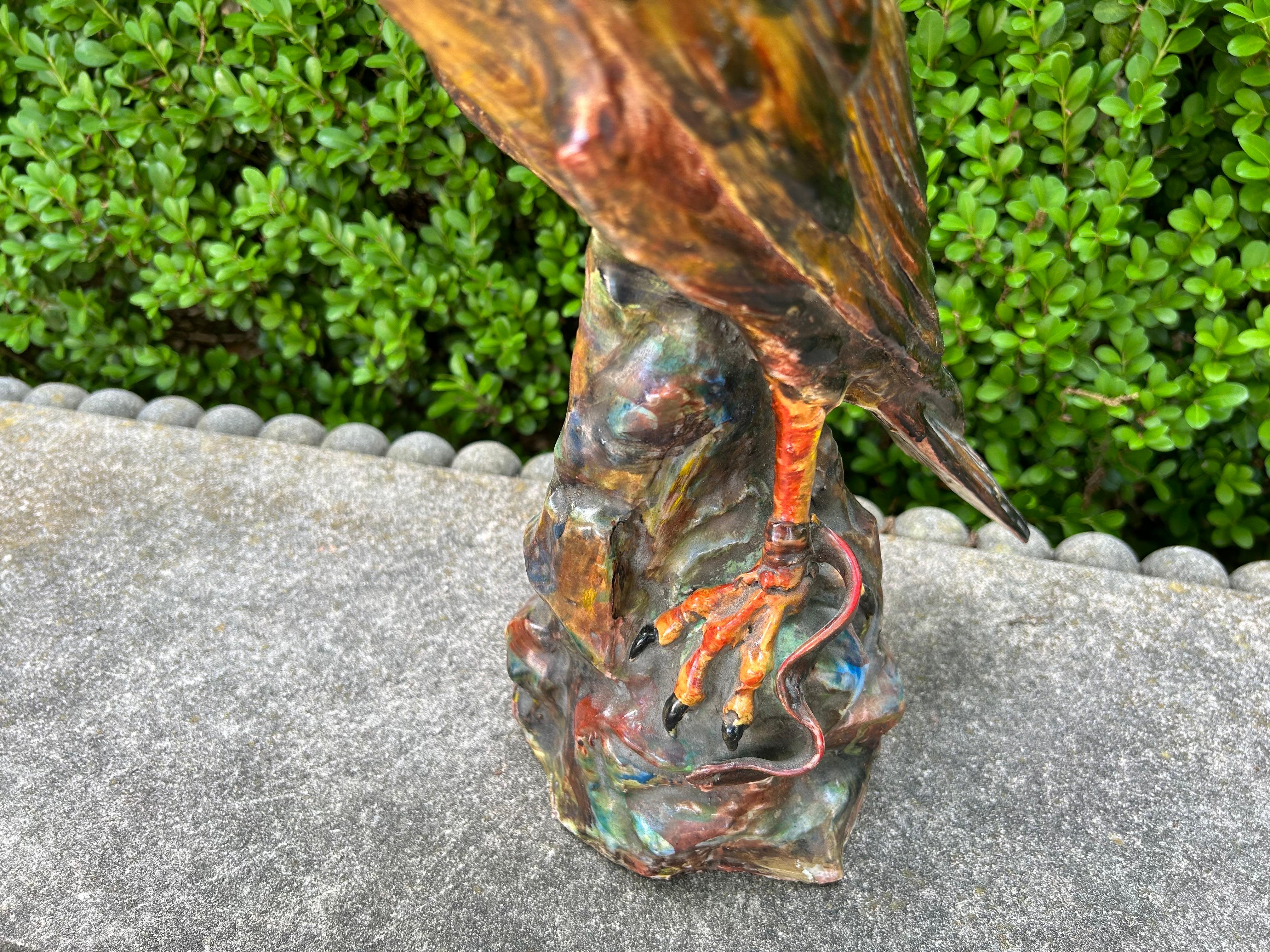 French Glazed Terracotta Falcon Sculpture For Sale 7