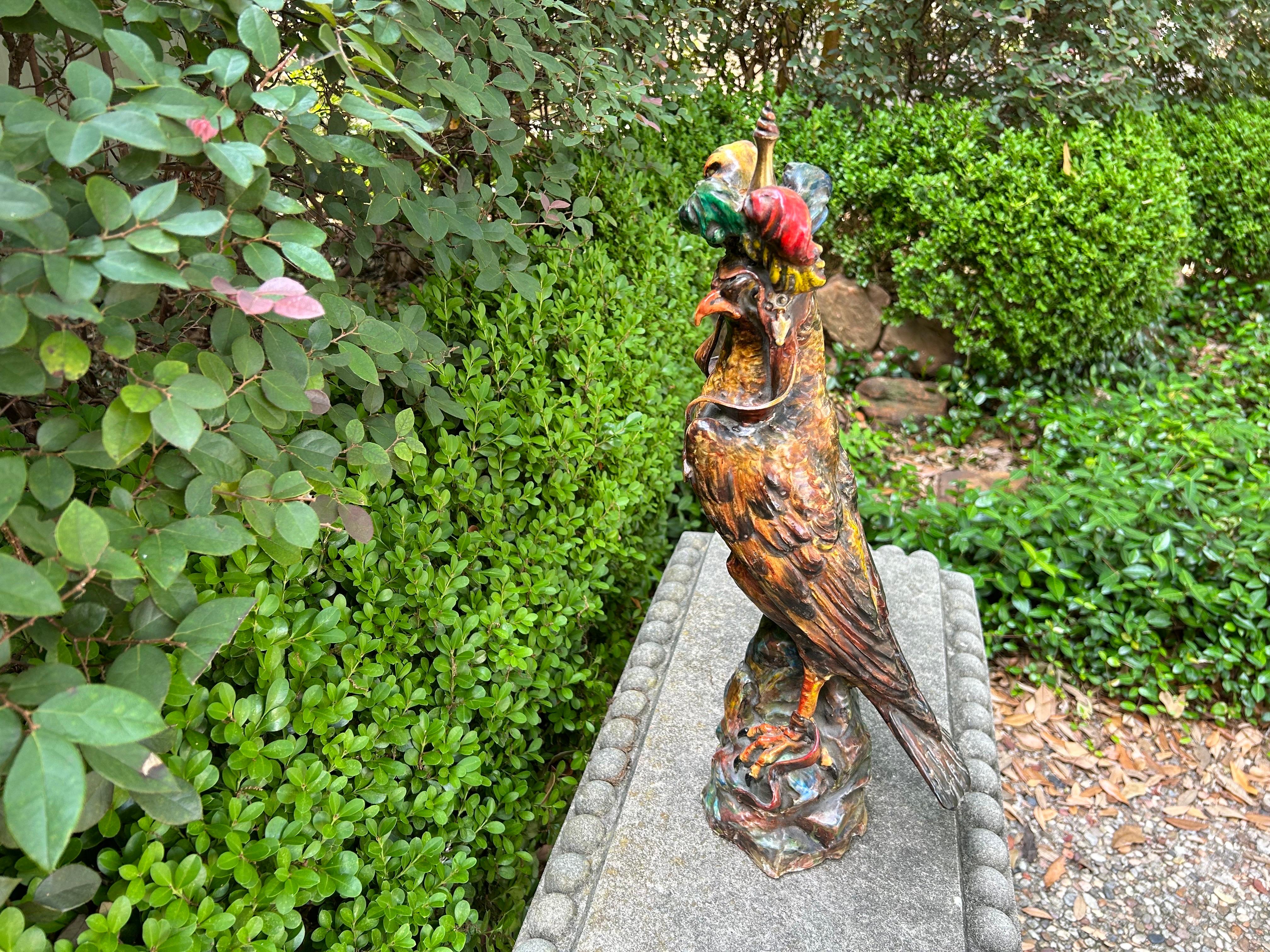 French Glazed Terracotta Falcon Sculpture For Sale 11