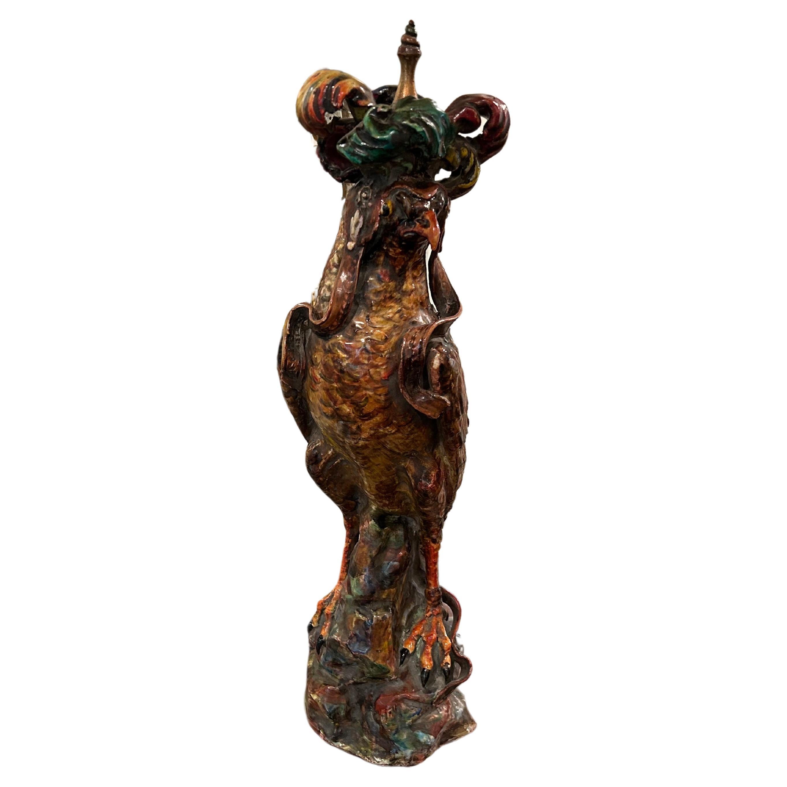 French Glazed Terracotta Falcon Sculpture For Sale 12