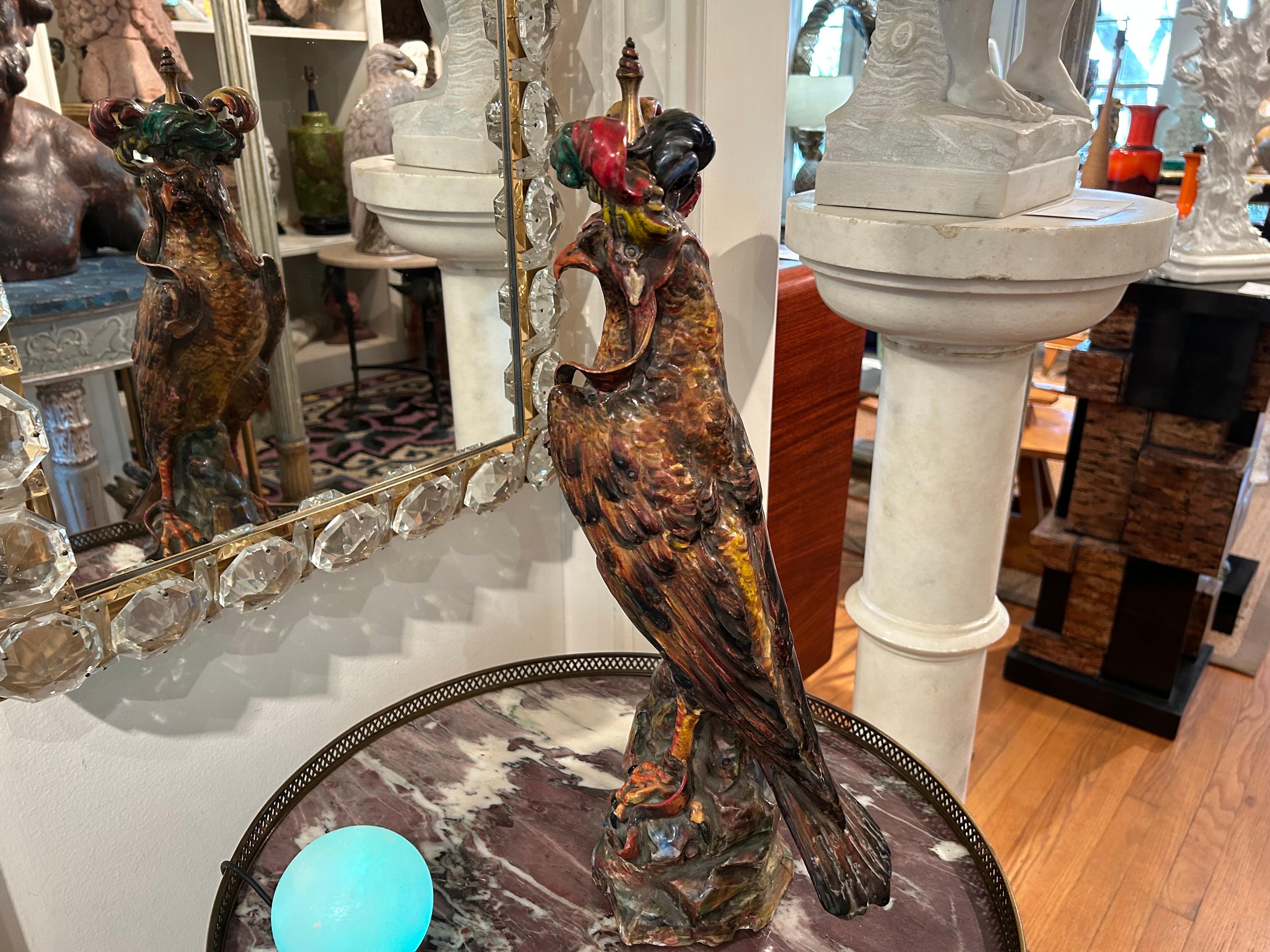 Art Nouveau French Glazed Terracotta Falcon Sculpture For Sale