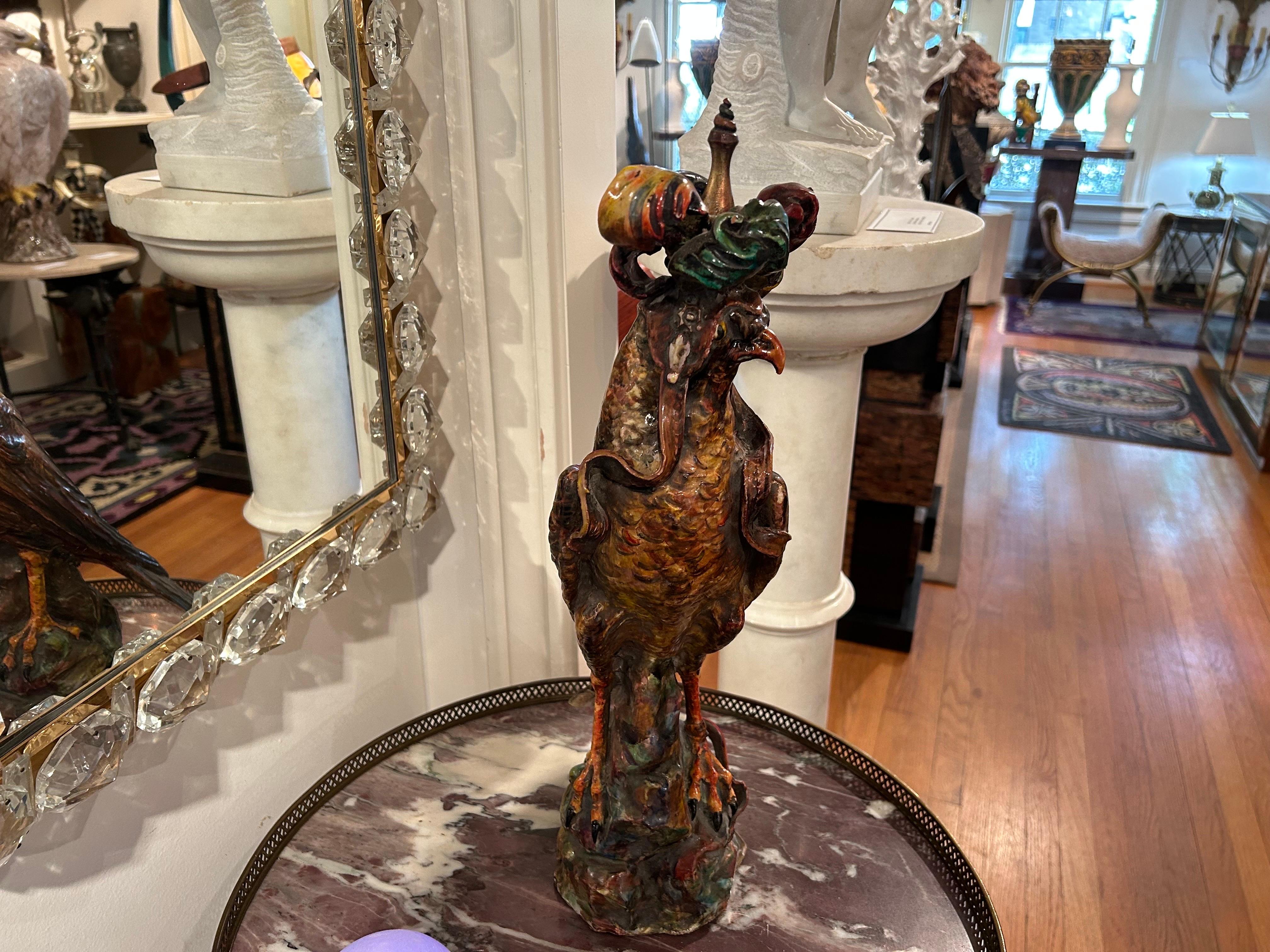 Ceramic French Glazed Terracotta Falcon Sculpture For Sale