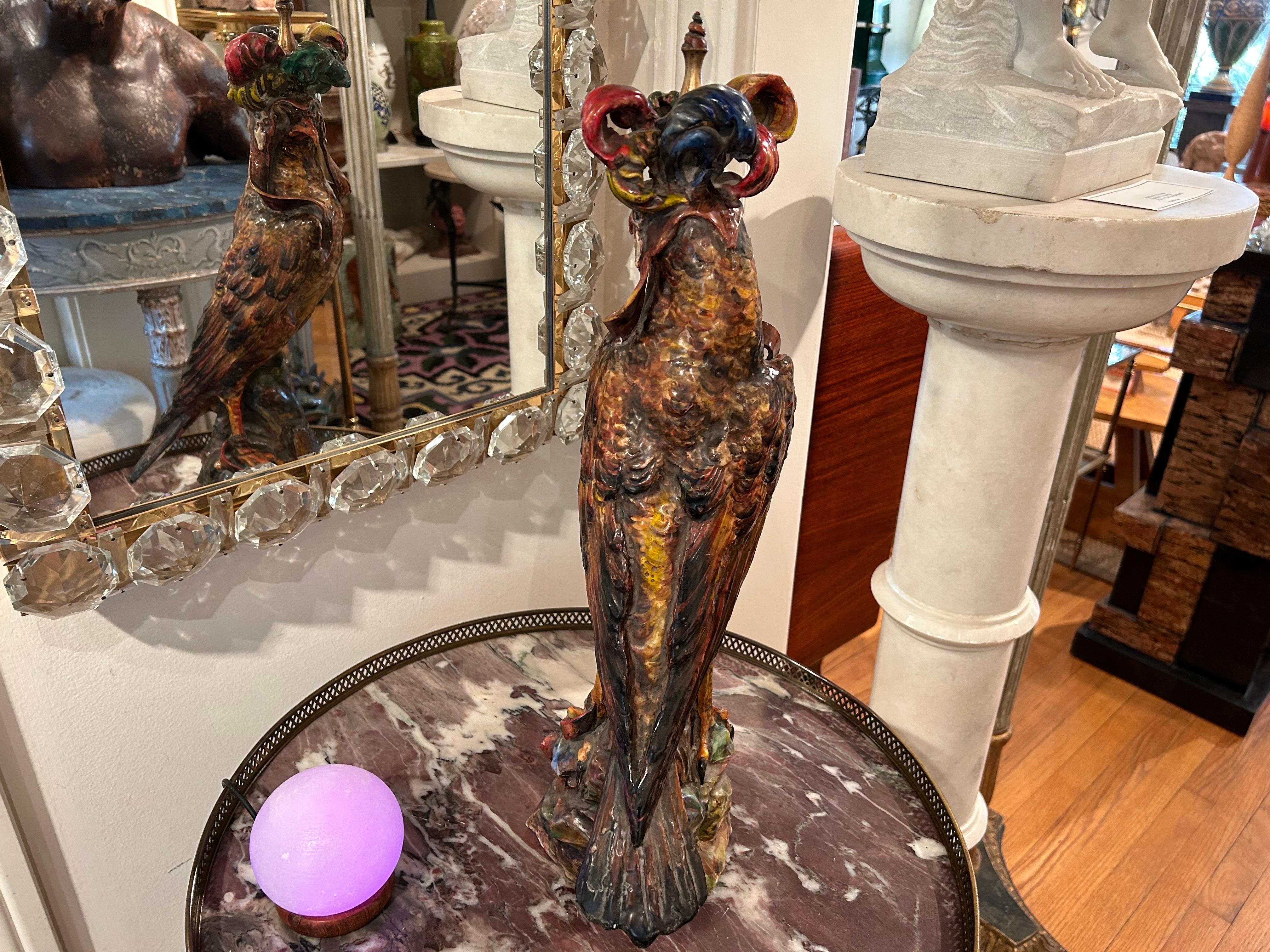 Early 20th Century French Glazed Terracotta Falcon Sculpture For Sale