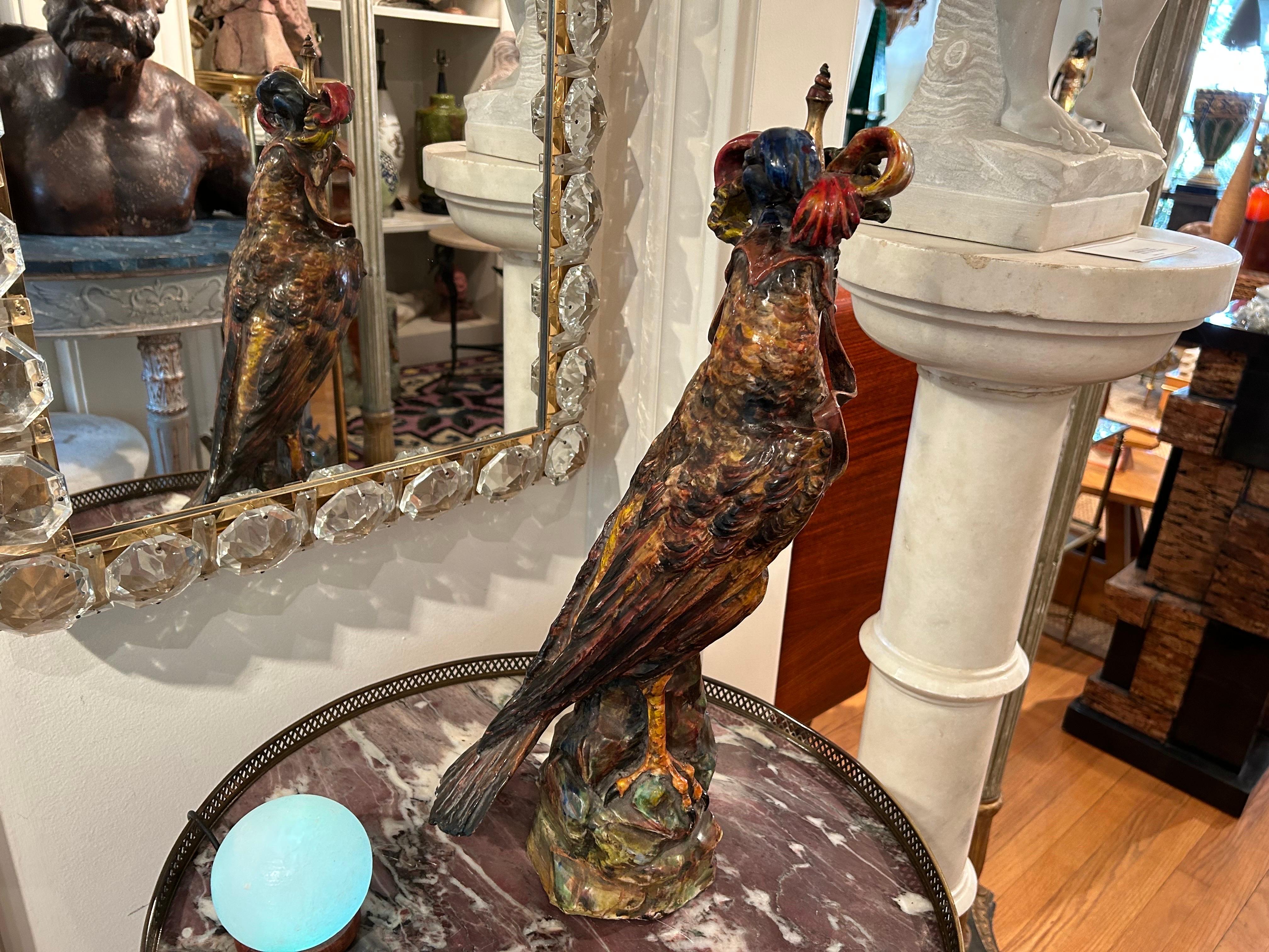 Ceramic French Glazed Terracotta Falcon Sculpture For Sale