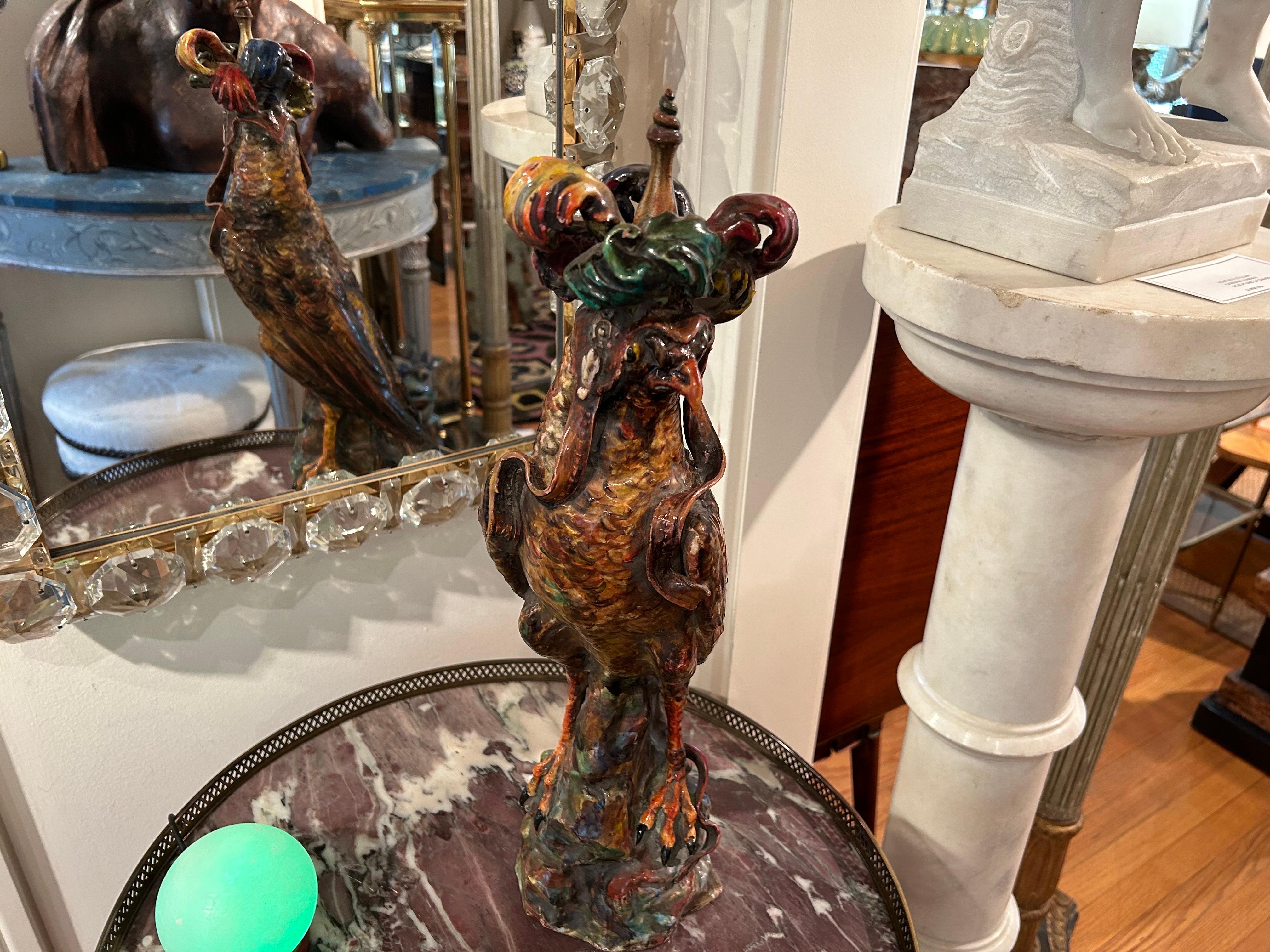 French Glazed Terracotta Falcon Sculpture For Sale 1