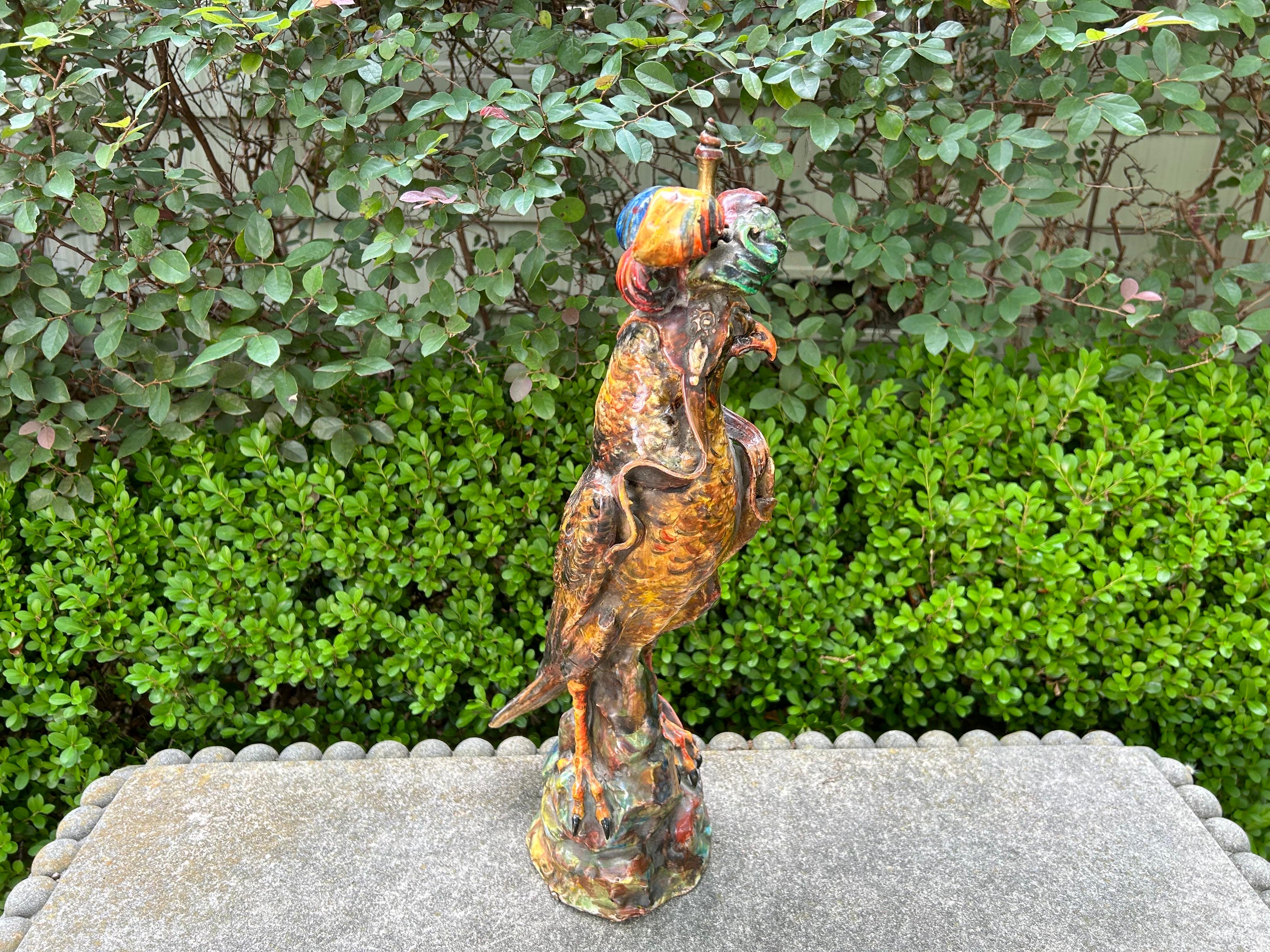 French Glazed Terracotta Falcon Sculpture For Sale 3