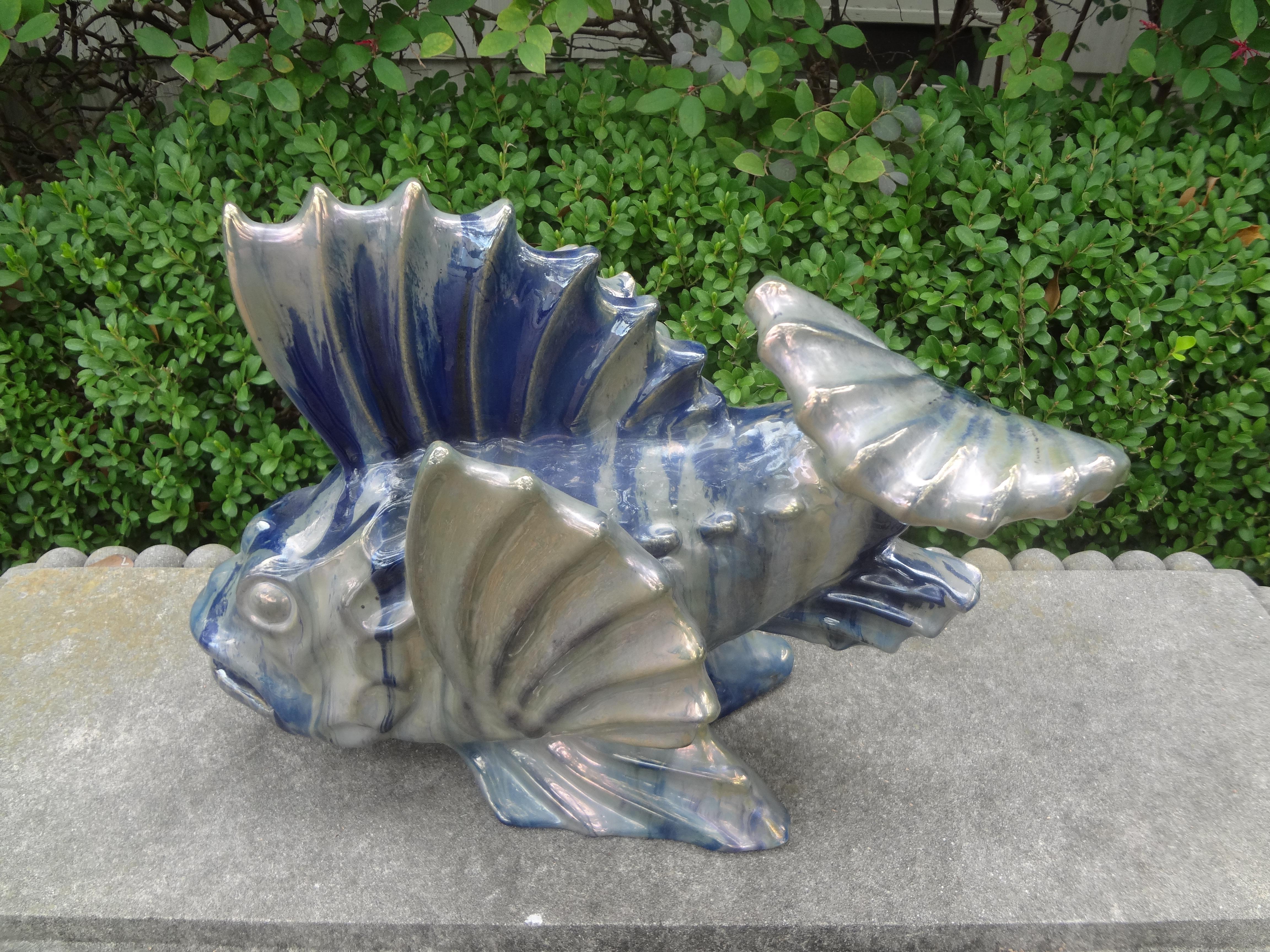 Art Deco French Glazed Terracotta Fish Sculpture For Sale