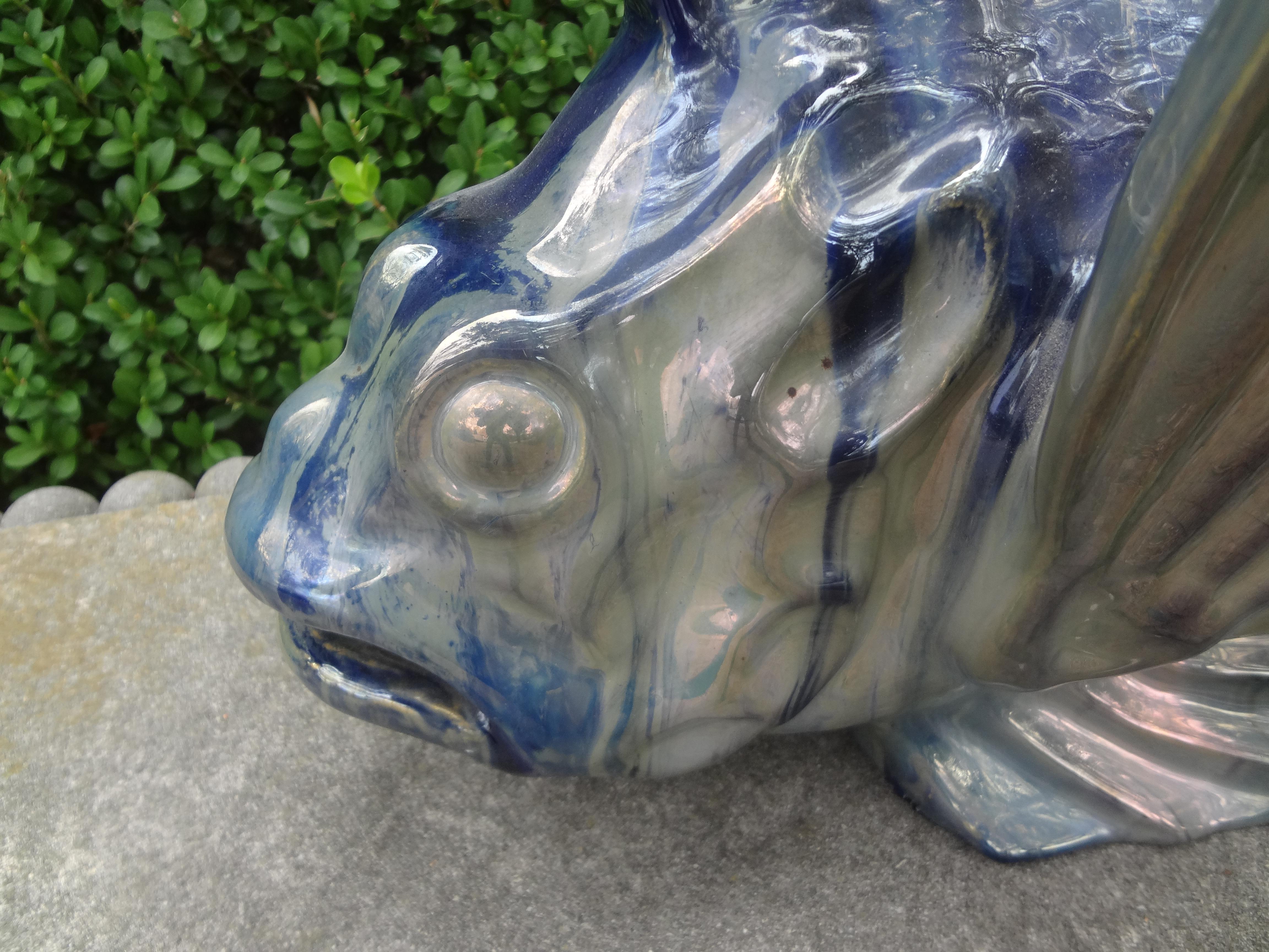 French Glazed Terracotta Fish Sculpture In Good Condition For Sale In Houston, TX