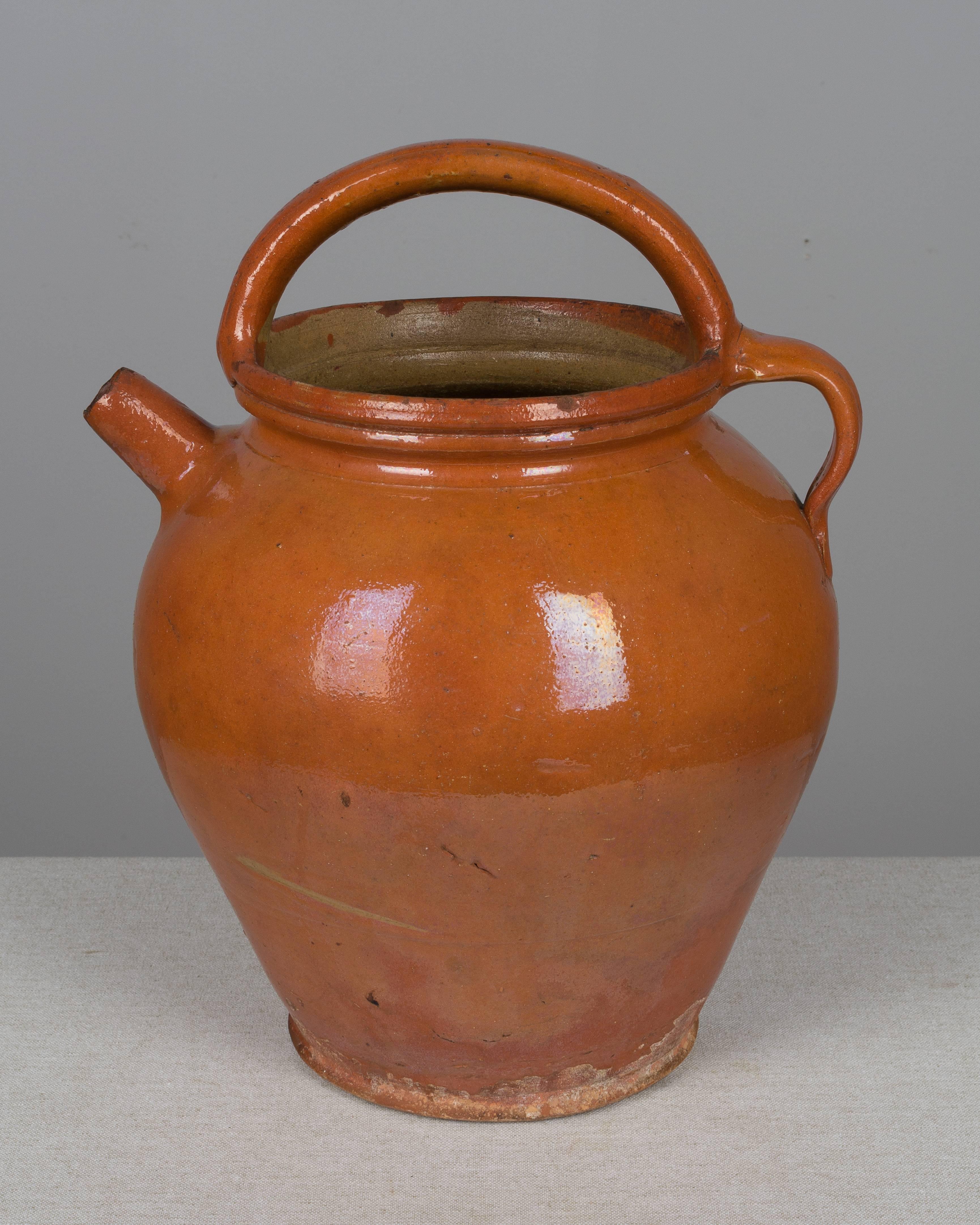 Hand-Crafted French Glazed Terracotta Jug