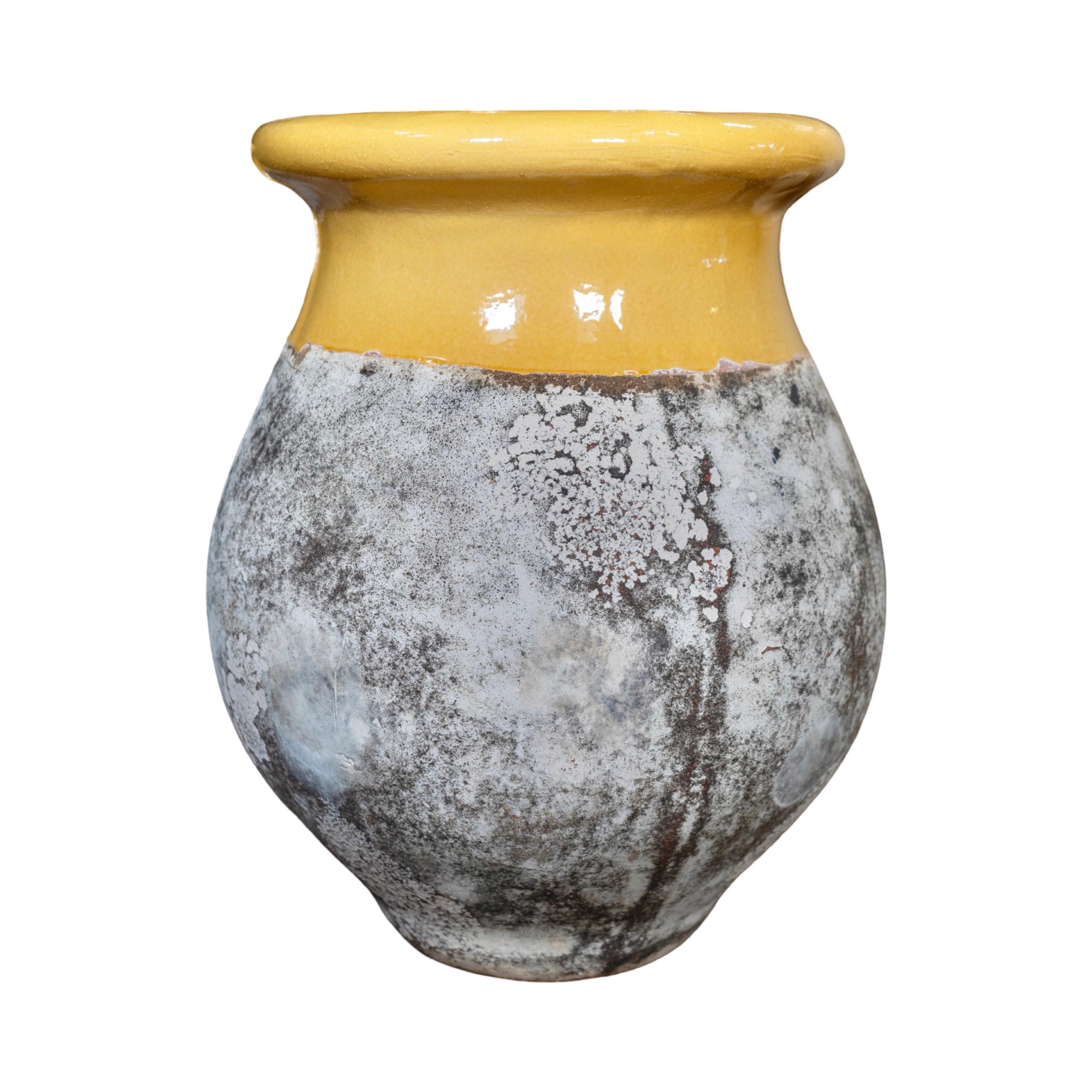 This French Glazed Terracotta Planter is a stylish and contemporary addition to any space. A pre-drilled hole is at the bottom for easy drainage. Made from high-quality terracotta, it features a yellow paint glazed on the top rim and a textured