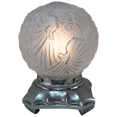 French Globe Art Deco Glass Table Lamp by Muller Freres